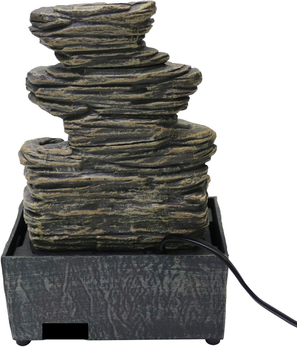 Natures Mark Cascading Rock Water Fountain with LED Lights 9 Inch