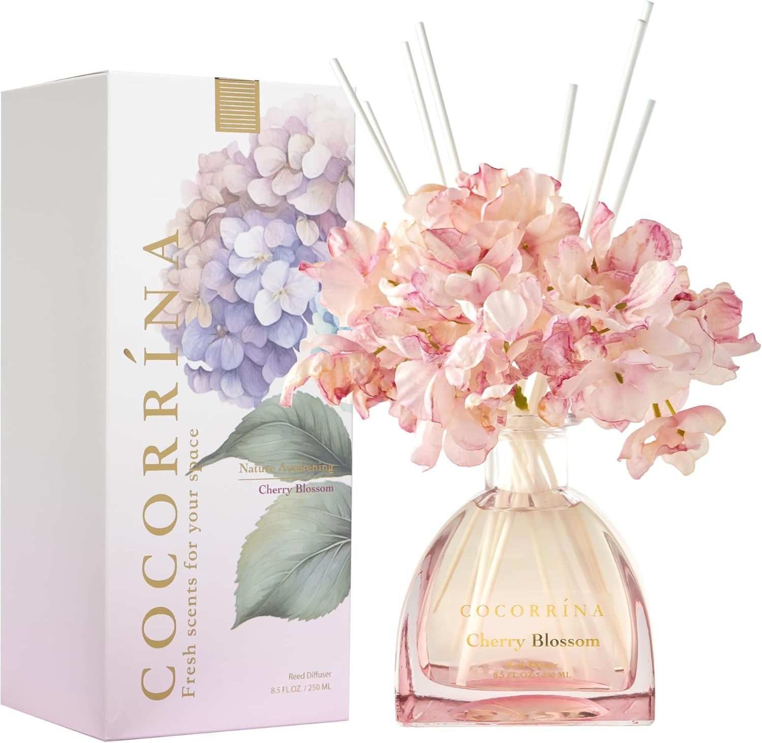 COCORRINA Cherry Blossom Reed Diffuser Set 85 Oz 8 Sticks