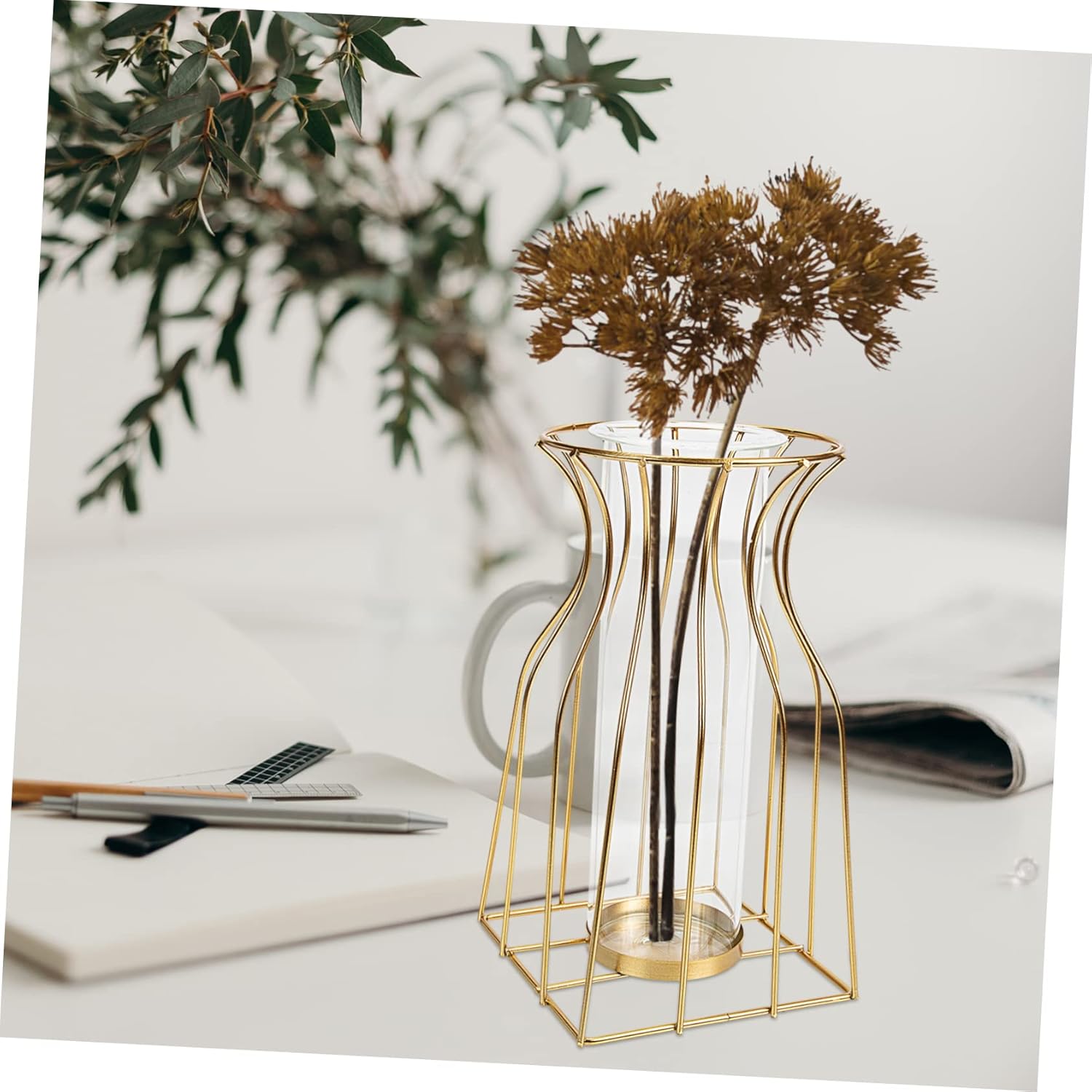 VOSAREA Geometric Iron Art Glass Vase