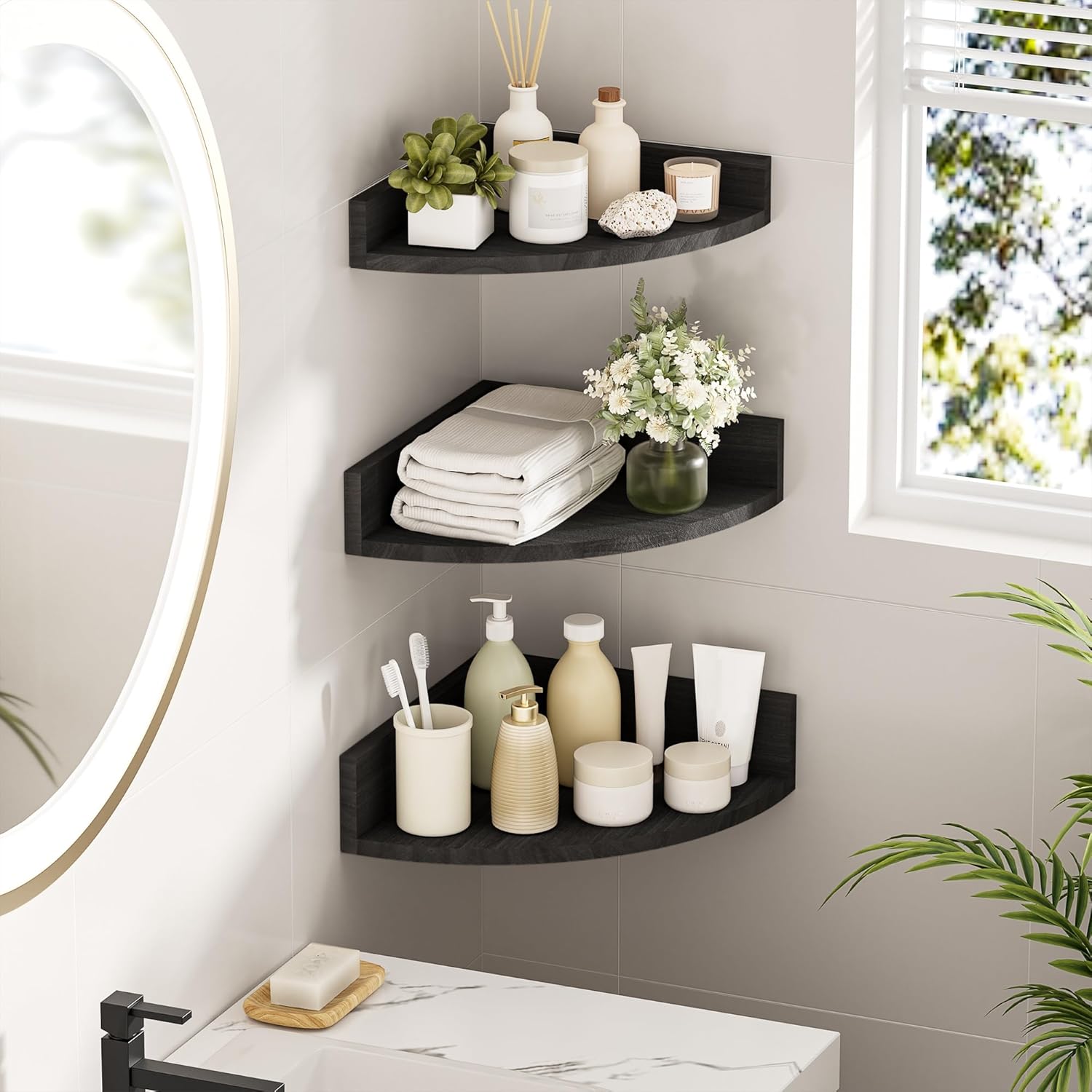 Alsonerbay Black Corner Shelf Wall Mount Set of 3