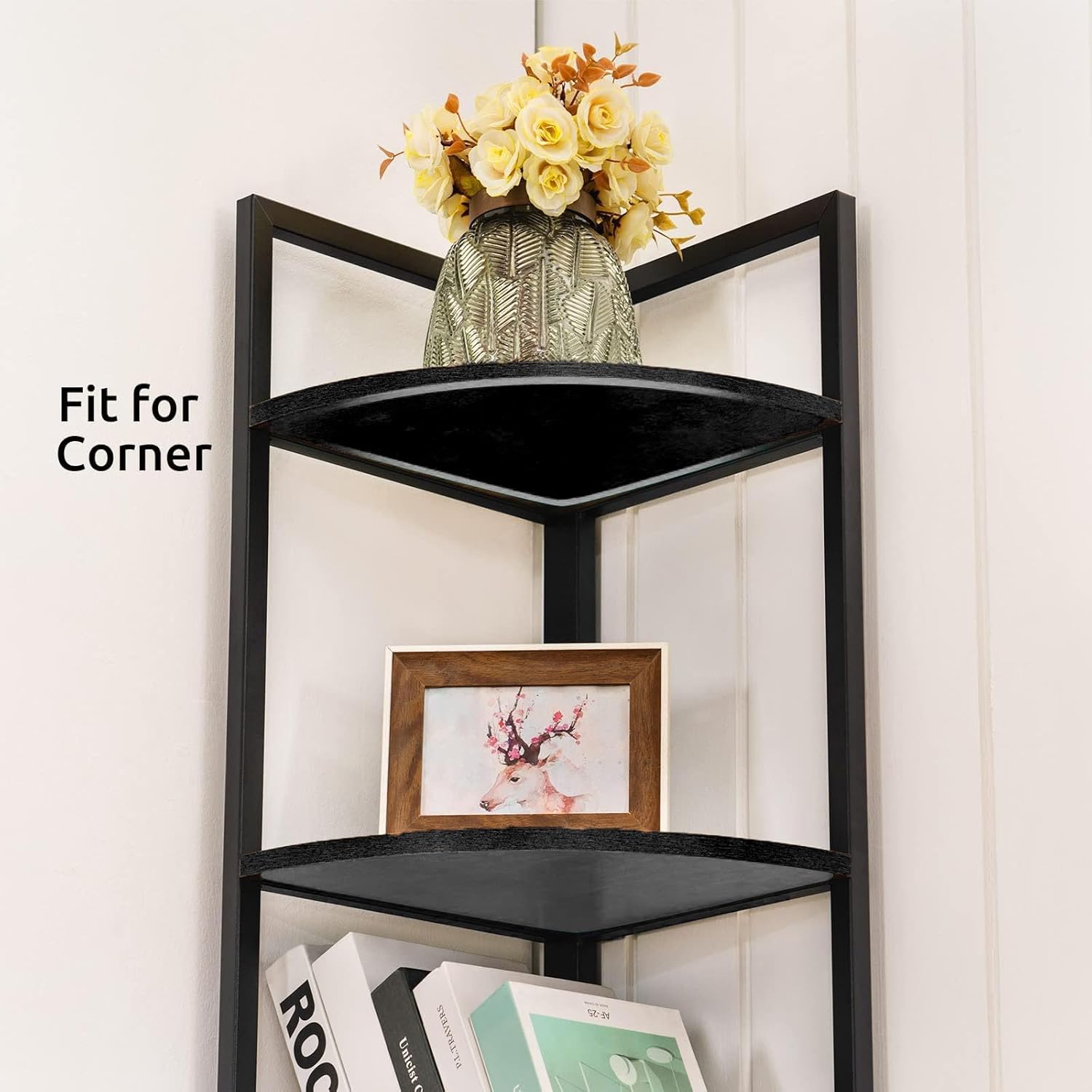 Apicizon 5 Tier Corner Shelf Black Metal Frame