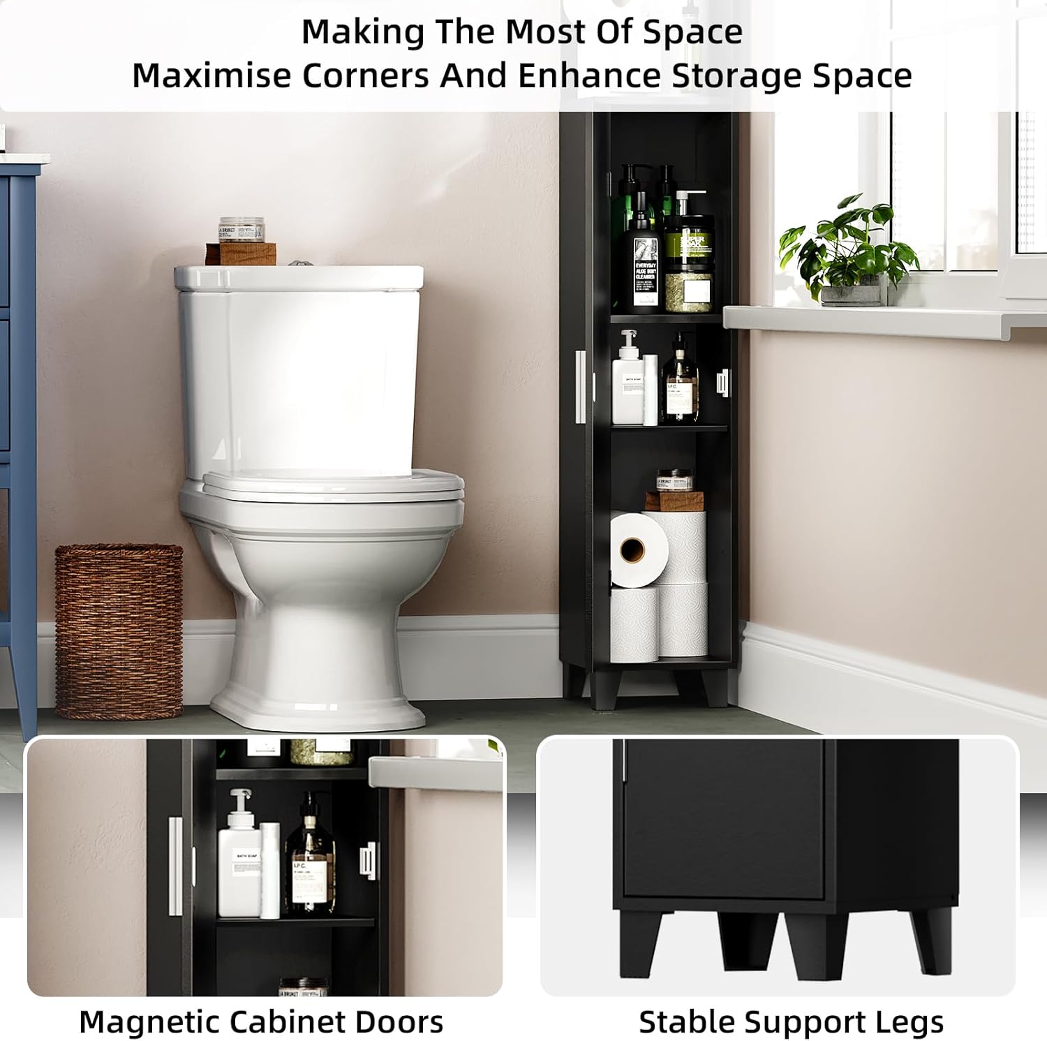 MOHOPE Corner Shelf with Cabinet 5-Tier 748 Tall Black
