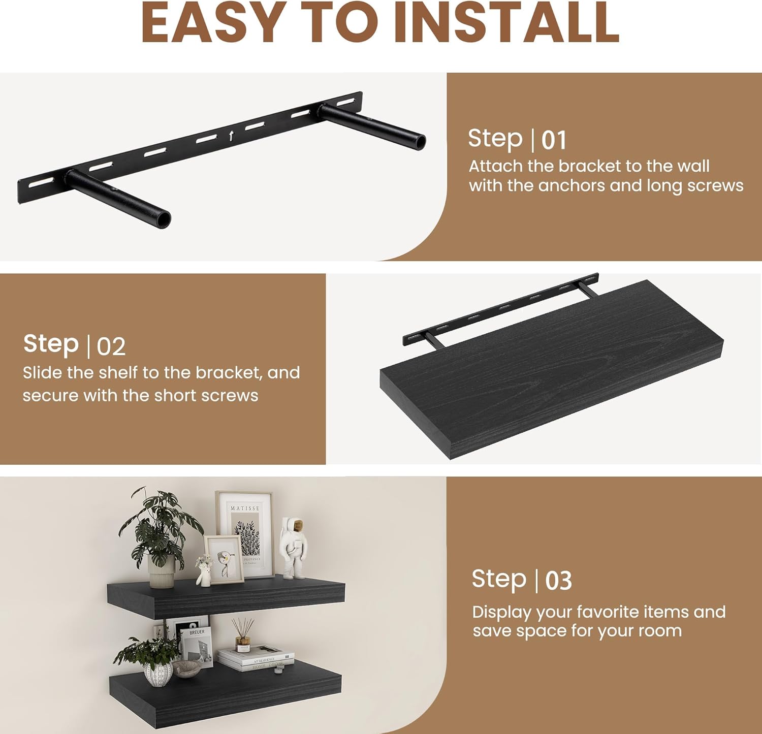 Fun Memories Black Floating Shelves 24 Inch Long Set of 2