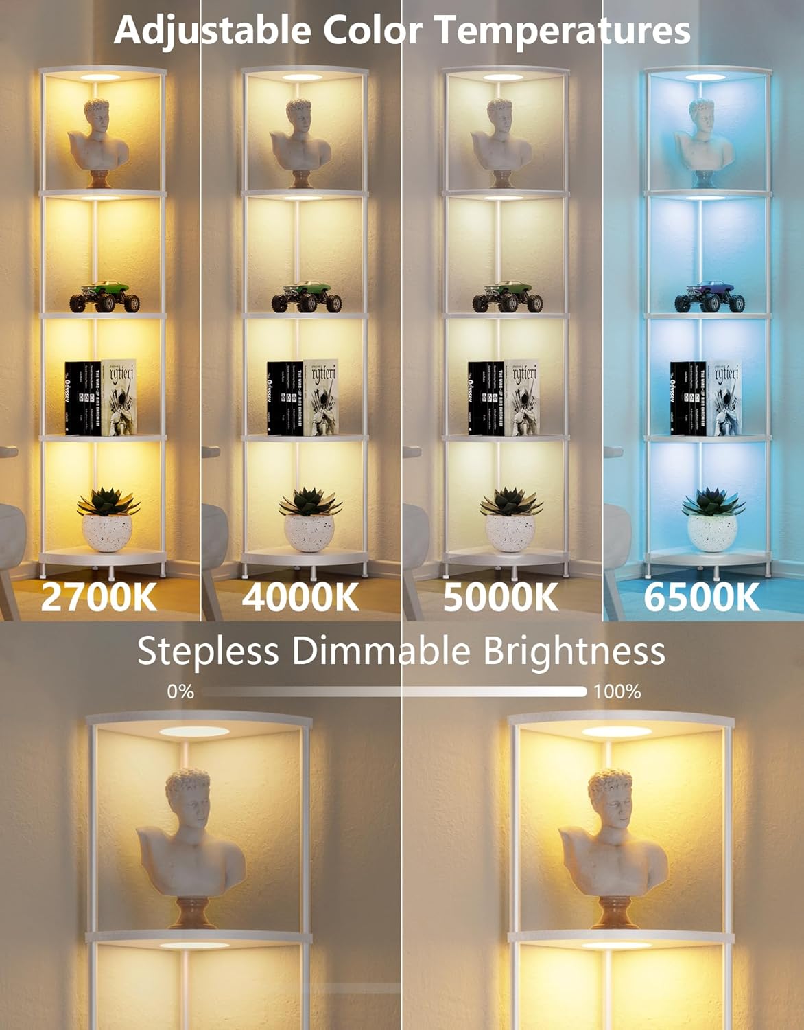 PARTPHONER Corner Shelf with LED Light and Storage 1
