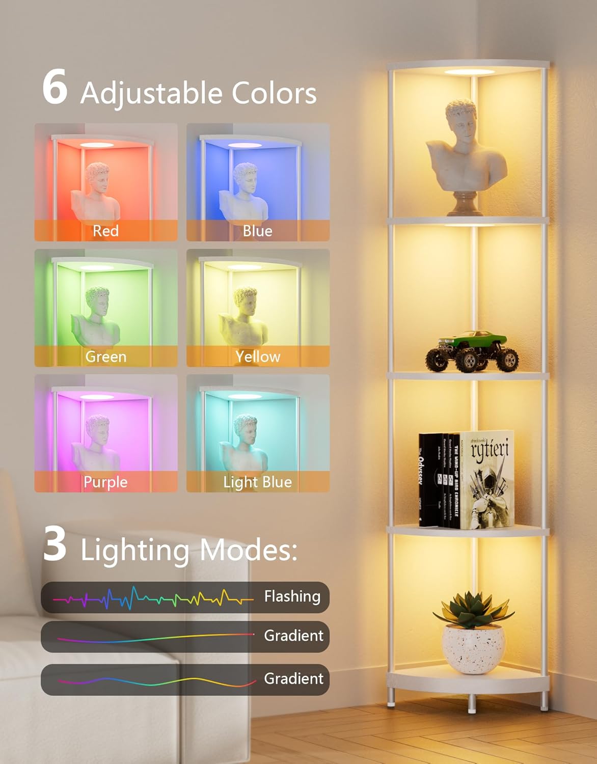 PARTPHONER Corner Shelf with LED Light and Storage 1