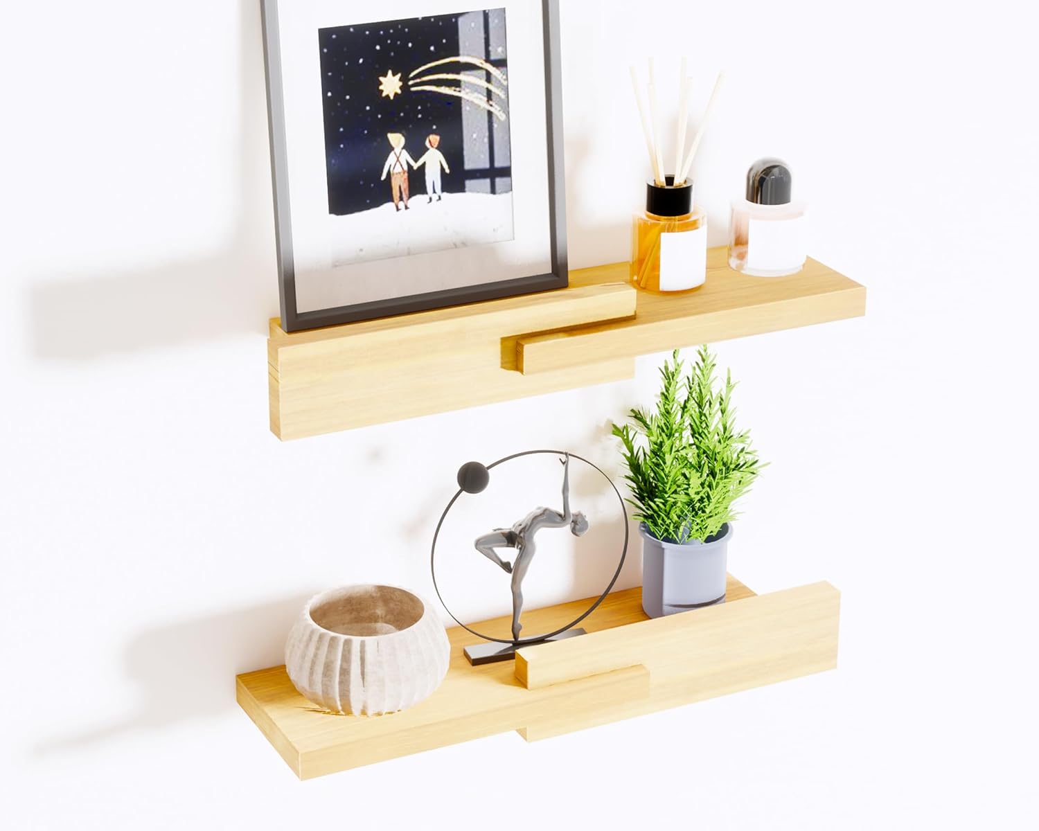 Modern Reversible Floating Shelves in Pine