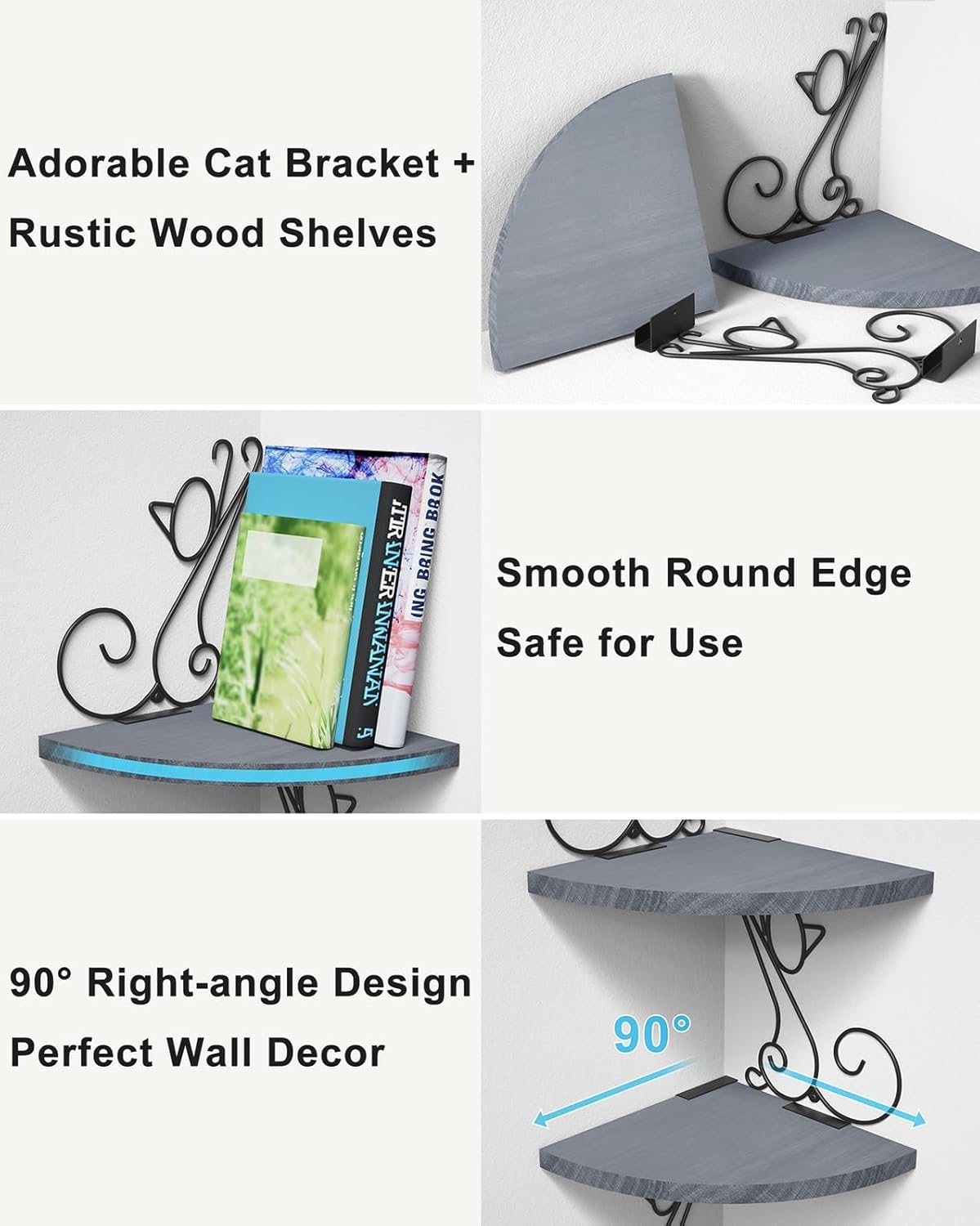 Alsonerbay 4 Tier Floating Corner Wood Shelves in Cat Shape
