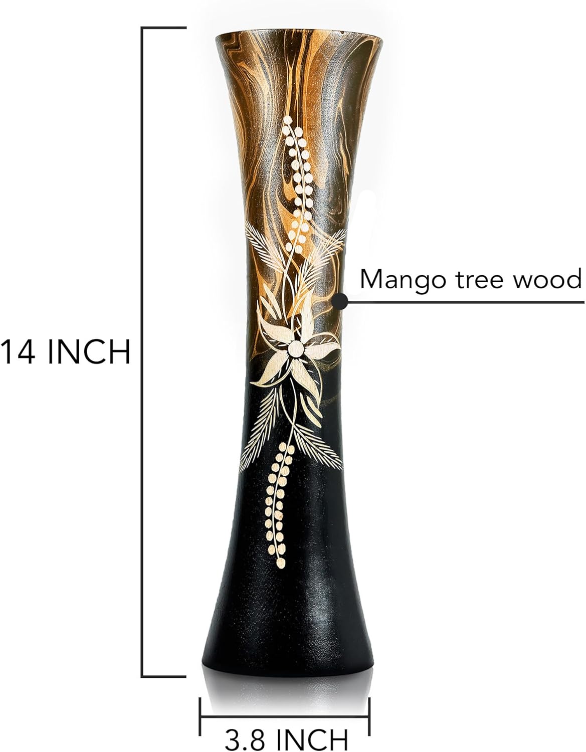 AeraVida 14-inch Curved Brown Wooden Vase with Tropical Flower Design