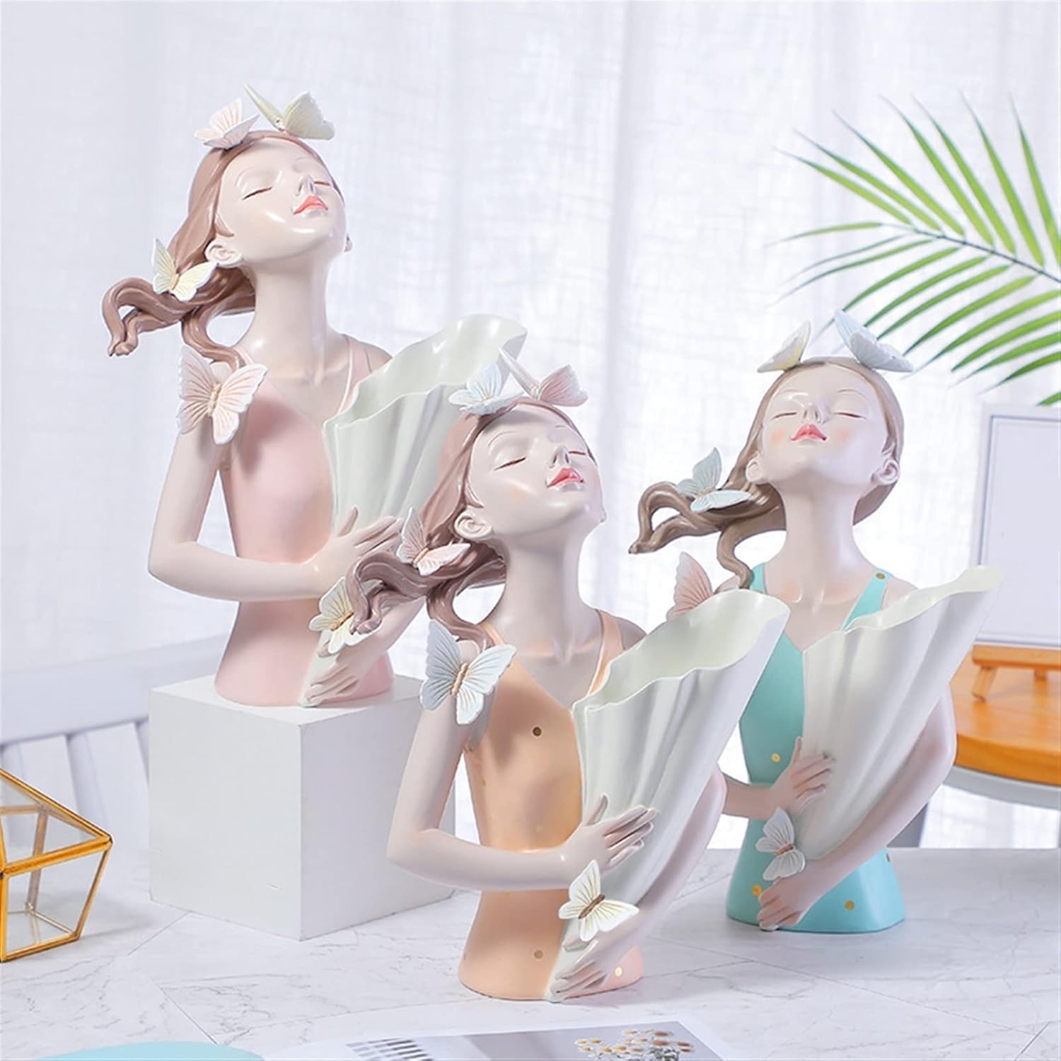 Artificial Flower Vase Butterfly Girl Home Decor Sculpture