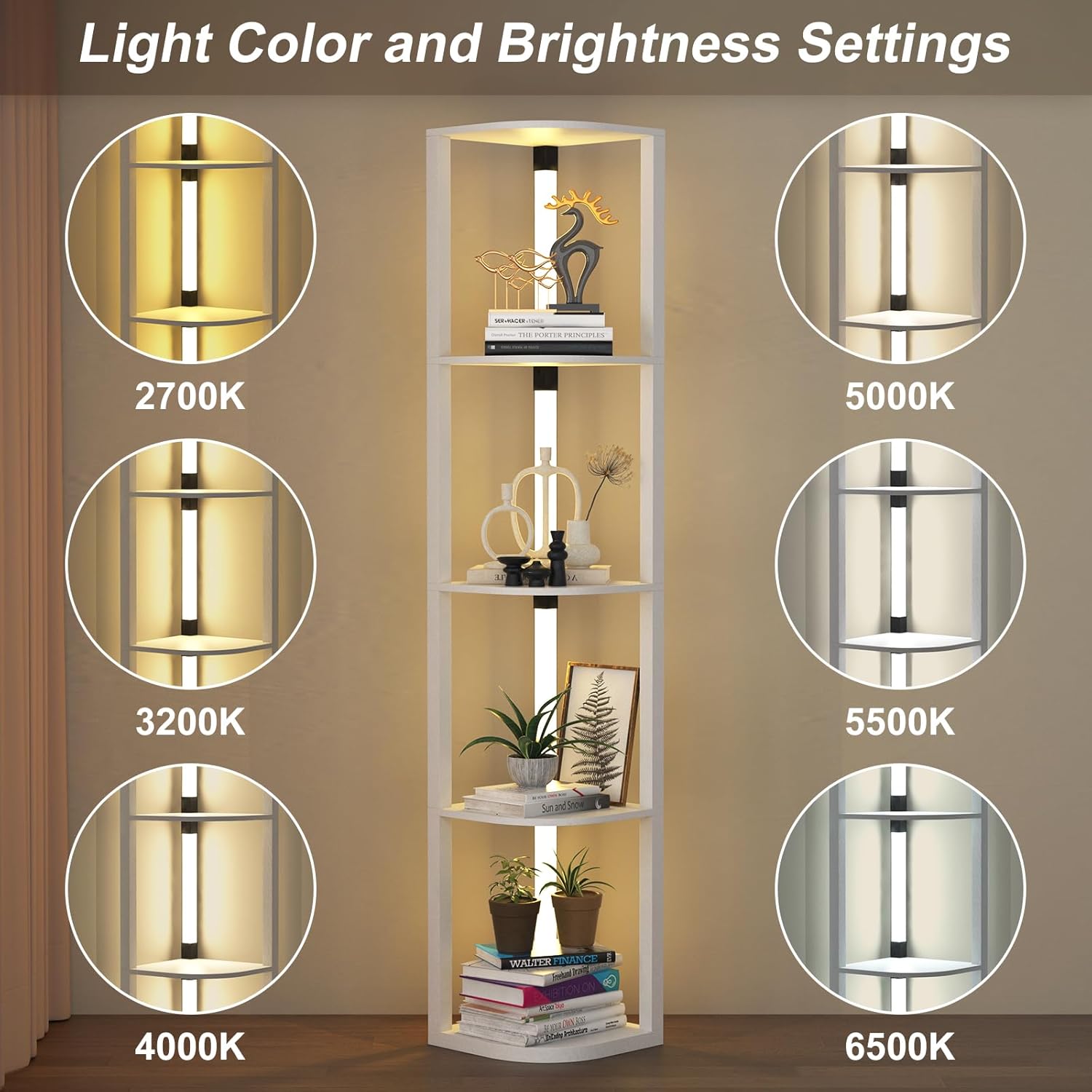 VTRIN Corner Shelf with Light 5-Tier Modern Storage