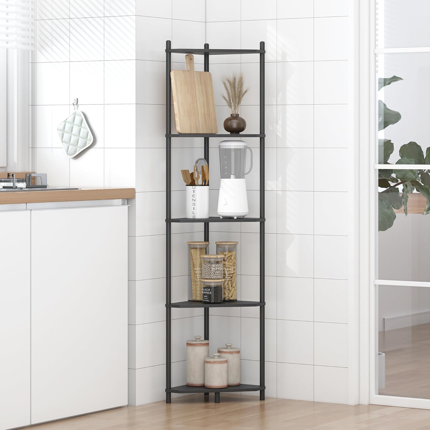 Wisuce 5 Tier Corner Bookshelf Bamboo Storage Stand