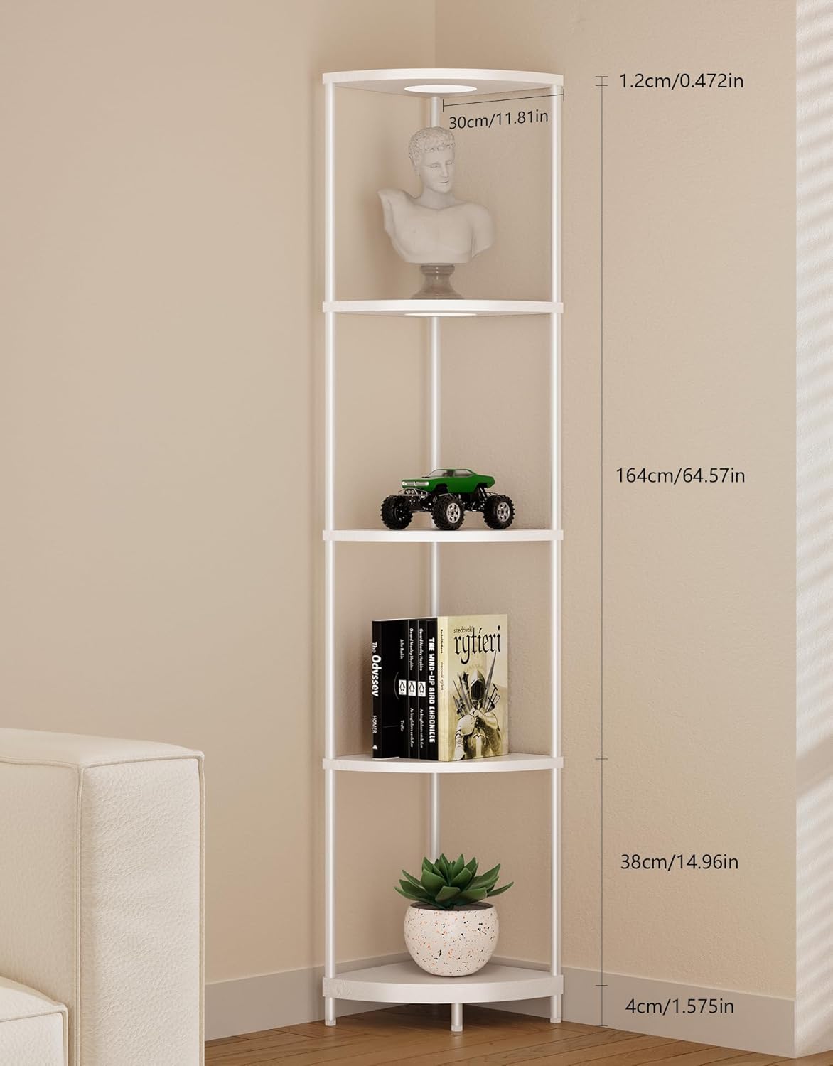 PARTPHONER Corner Shelf with LED Light and Storage 1