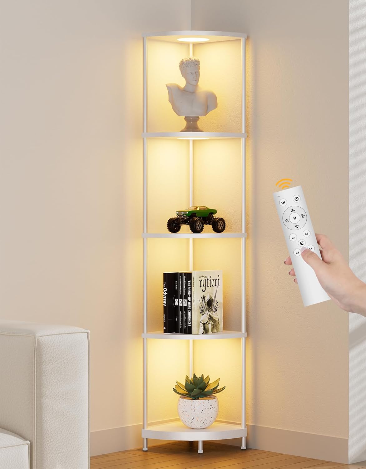 PARTPHONER Corner Shelf with LED Light and Storage 1