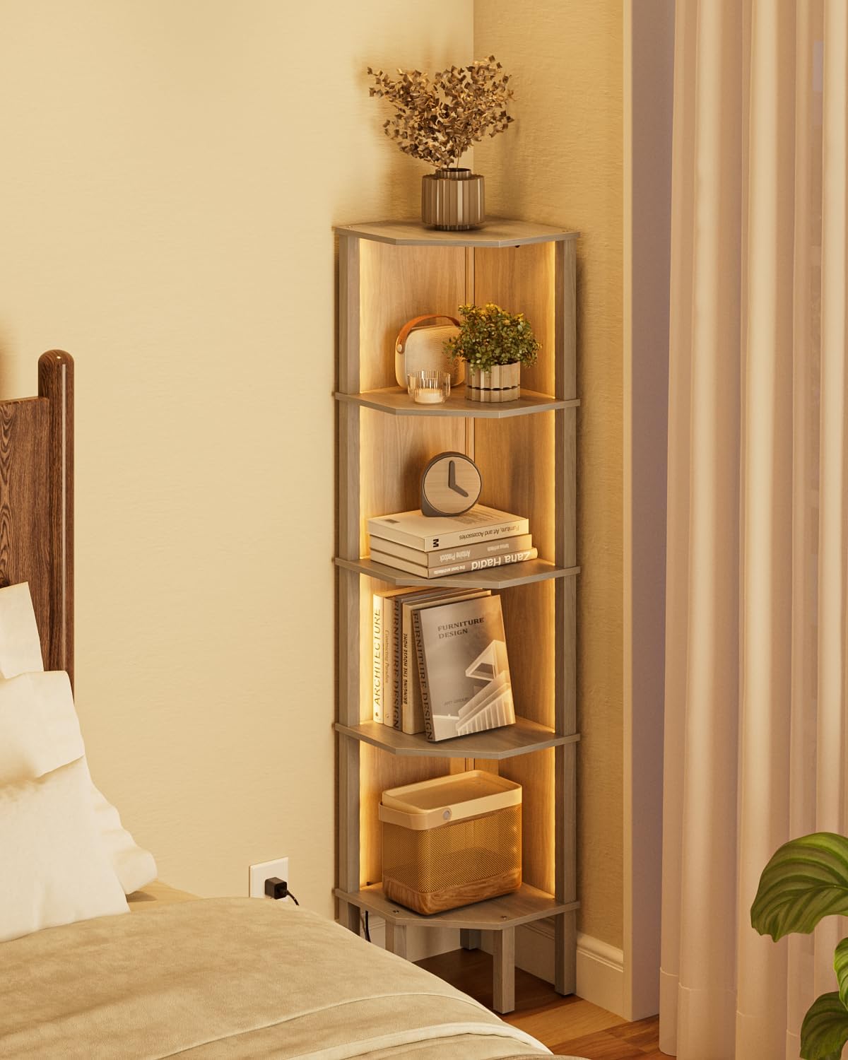 Modern 5 Tier Corner Bookshelf in Gray
