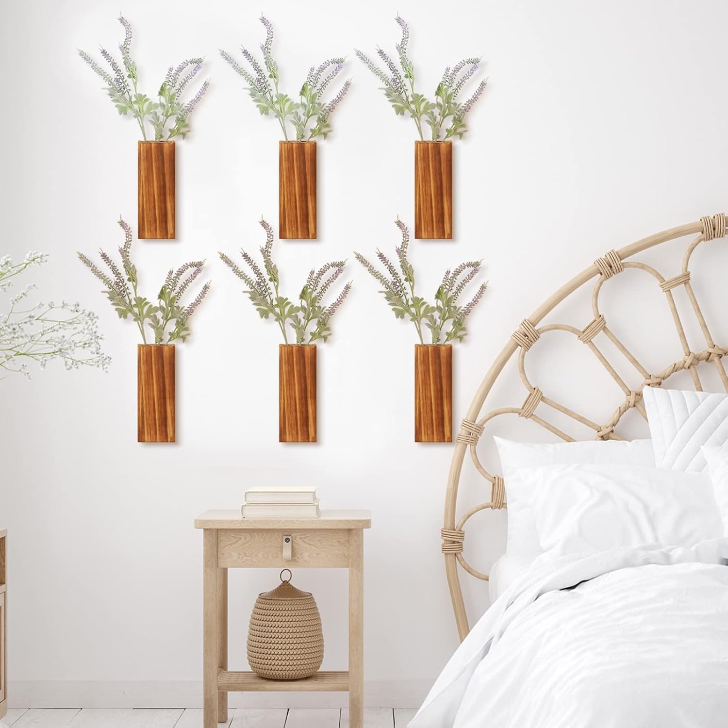 Nuanchu 6-Pack Wood Wall Planters for Dried Flowers and Artificial Plants