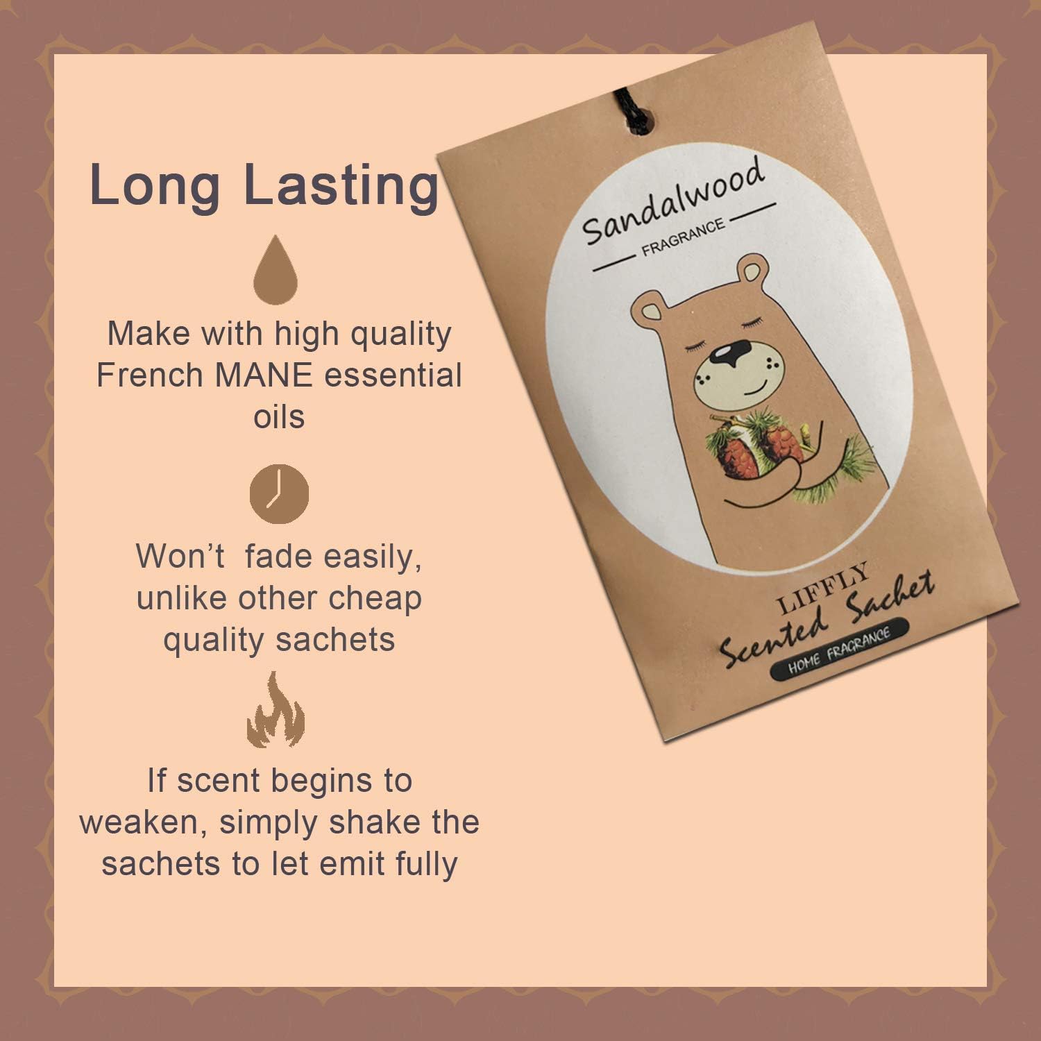 14 Pack Sandalwood Scented Sachets for Drawer and Closet