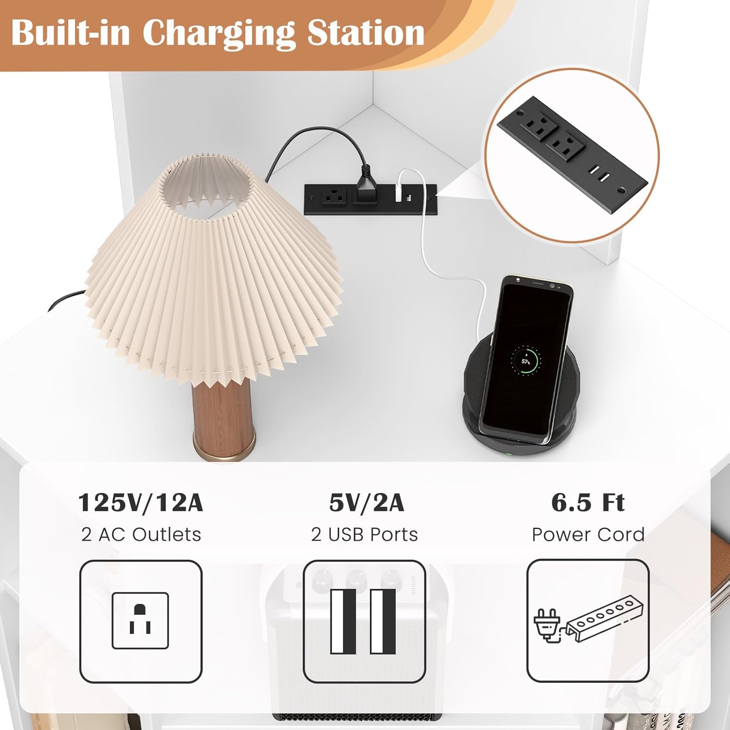Giantex 6-Tier Corner Bookshelf with Charging Station