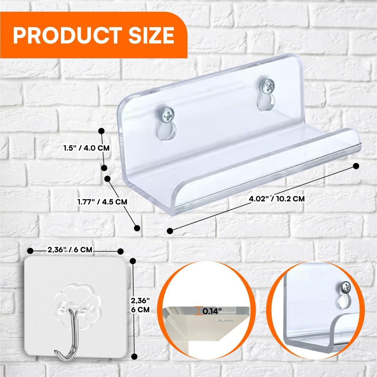 Modern Clear Acrylic Floating Shelves for Wall