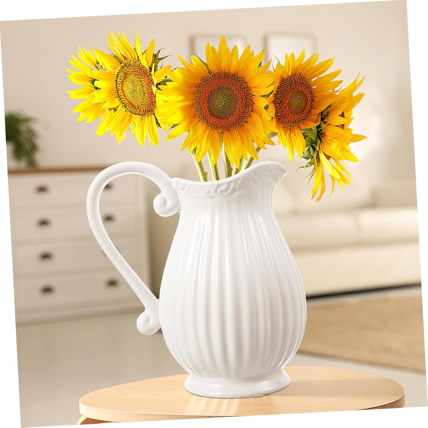 BESTOYARD White Ceramic Pitcher Vase for Home Decor