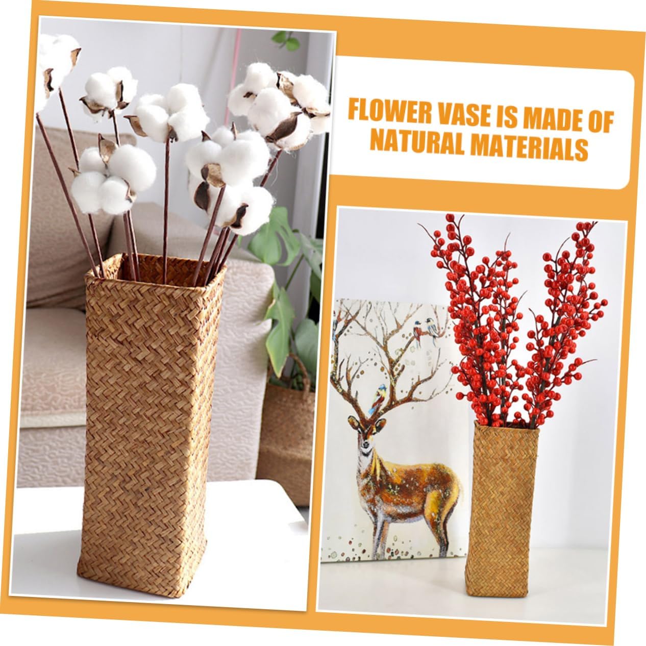 Zerodeko Rustic Woven Flower Vase Set of 2