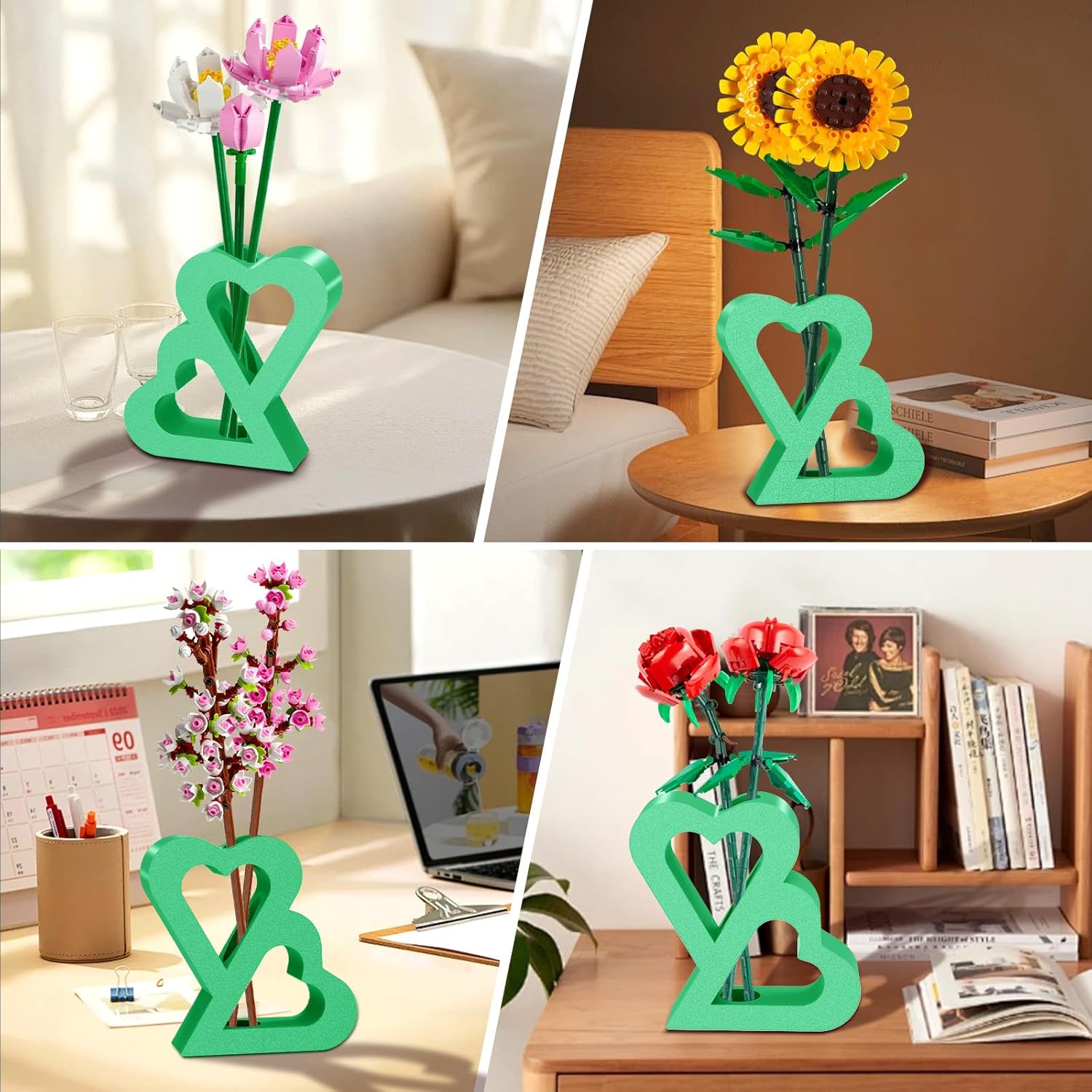 Double Heart Vase for LEGO Flowers Display Stand