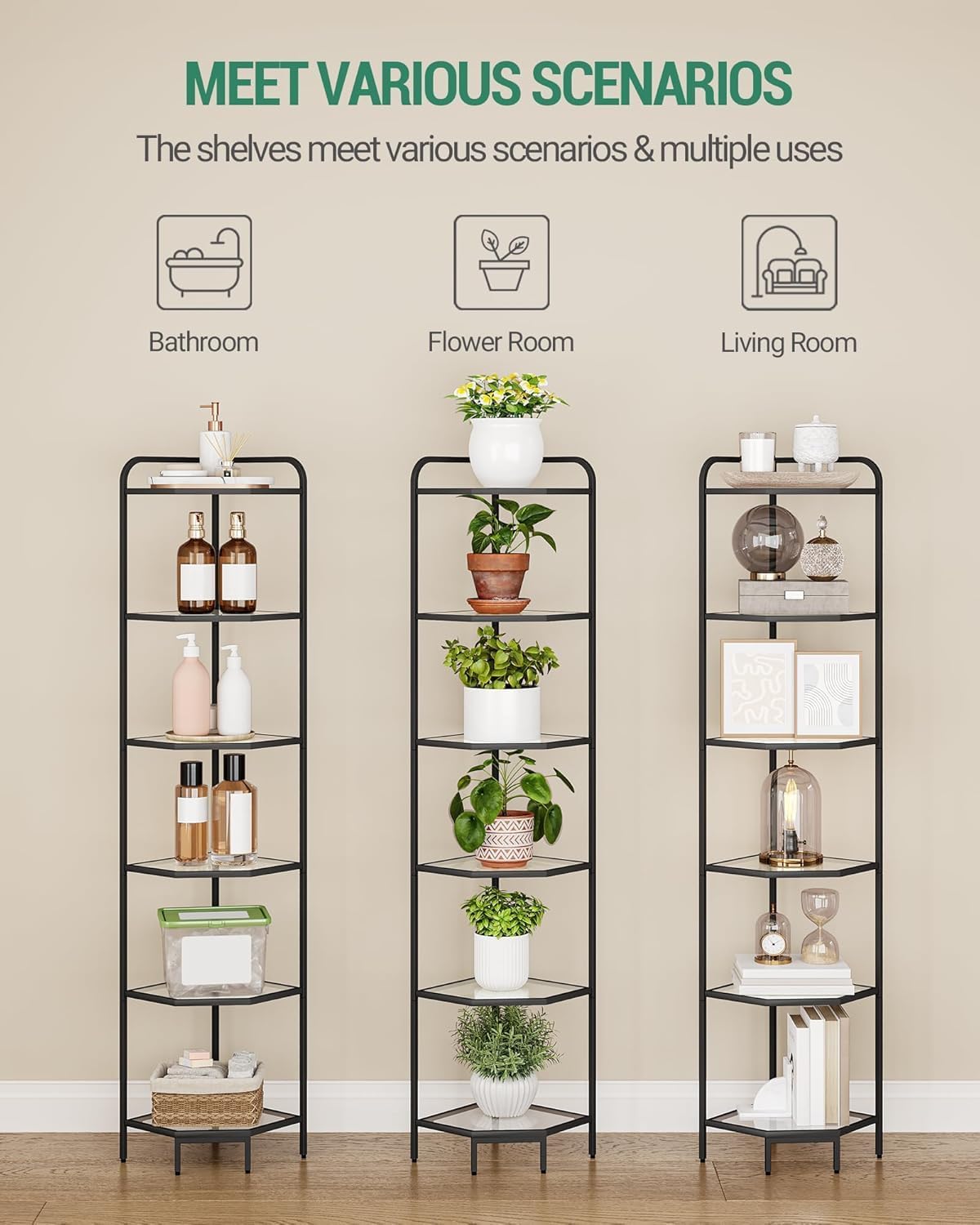 6-Tier Corner Shelf Stand with Tempered Glass