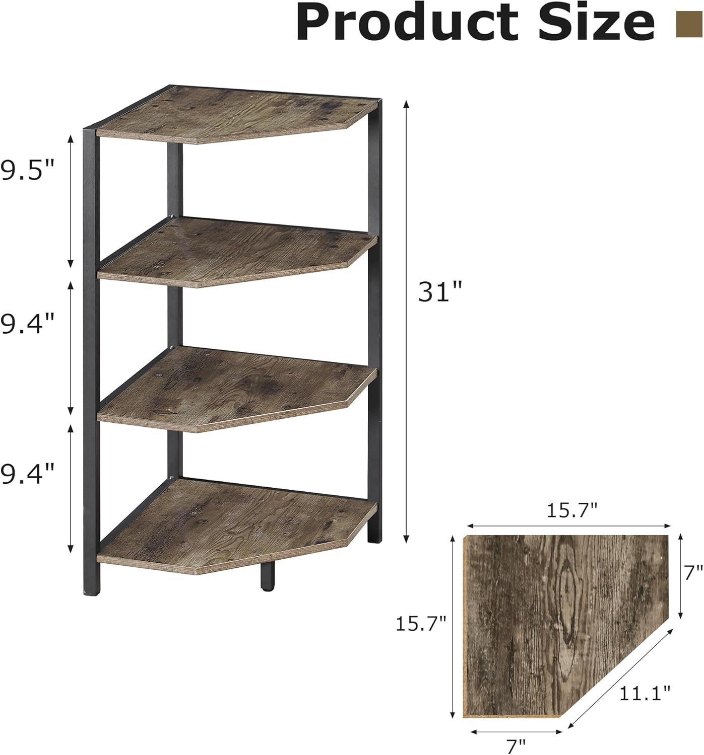 VECELO 4 Tier Corner Shelf Stand Grey 31 Tall
