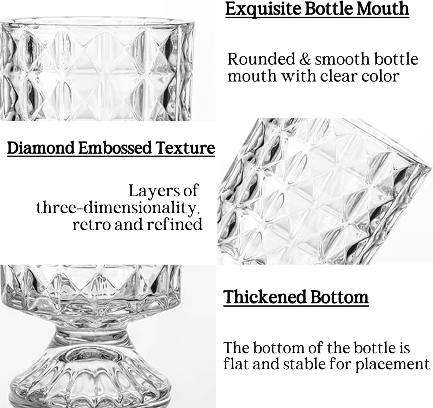 BLOFLO Embossed Glass Vase 7 Inch Crystal