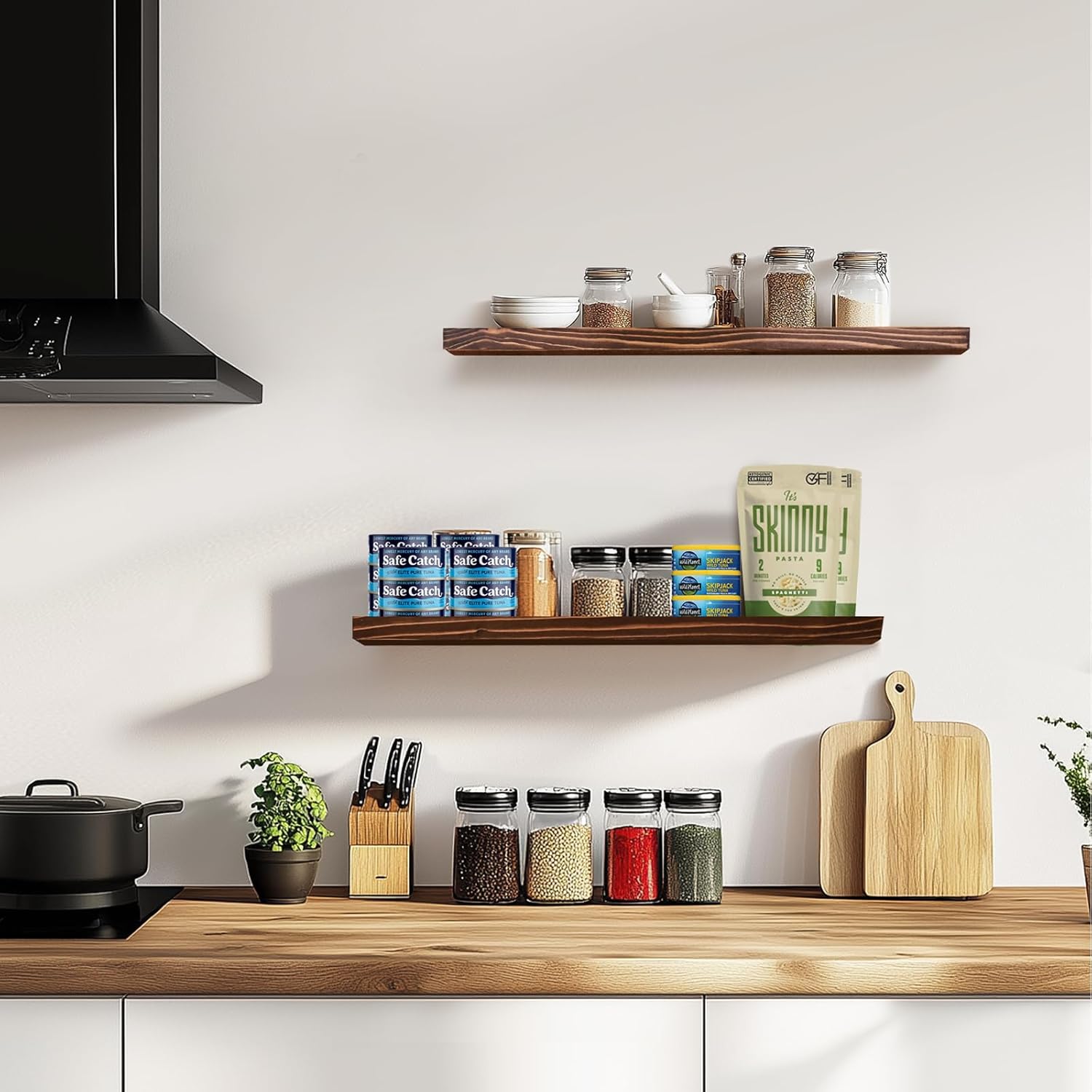 Floating Wall Shelves 2-Pack - Rustic Brown Storage Shelves