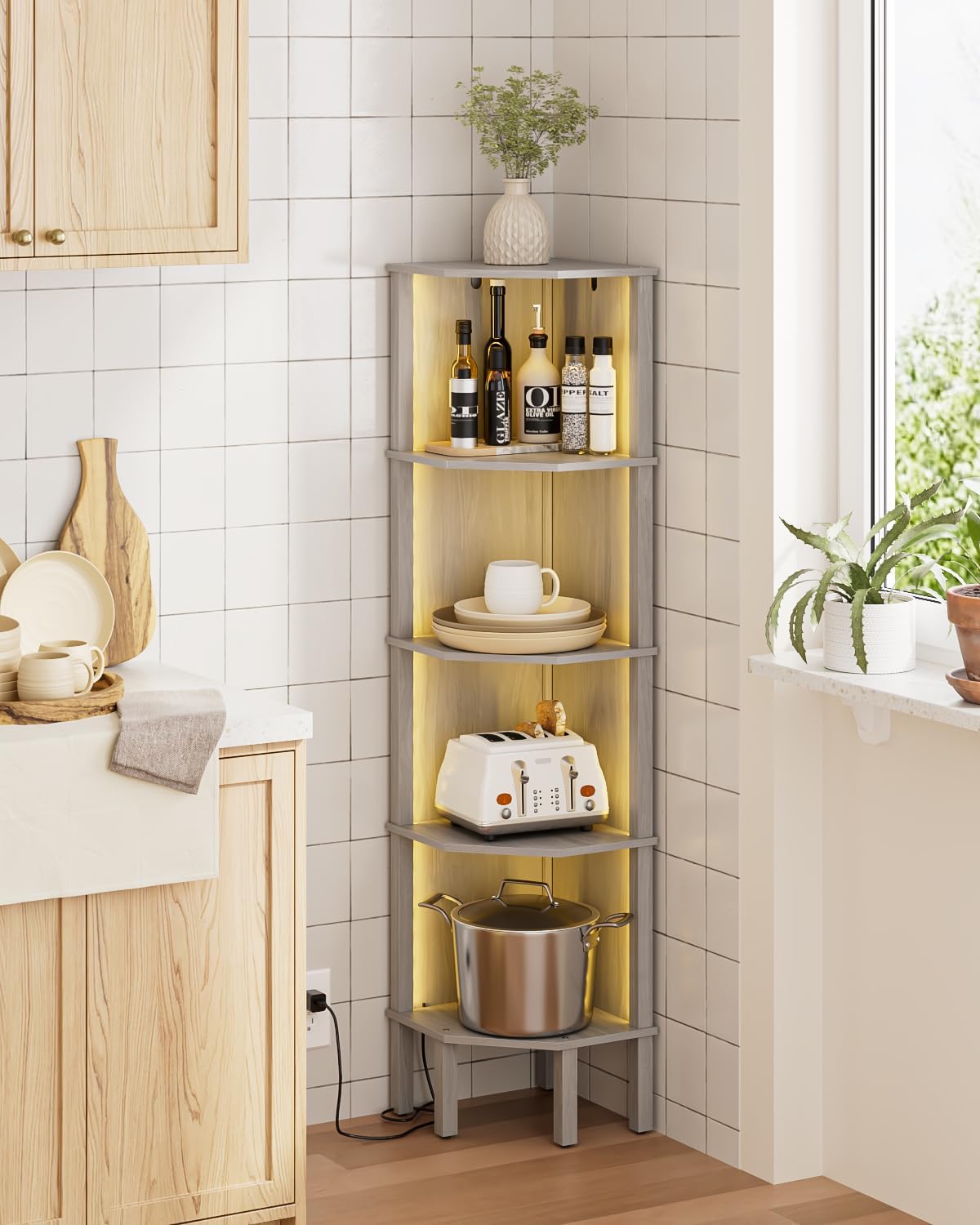Modern 5 Tier Corner Bookshelf in Gray