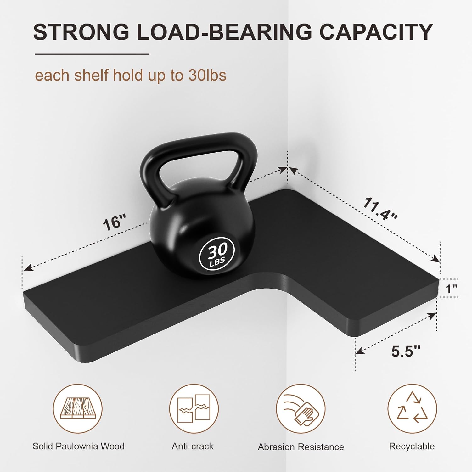Fuqing Corner Floating Shelves Set of 3 Solid Wood