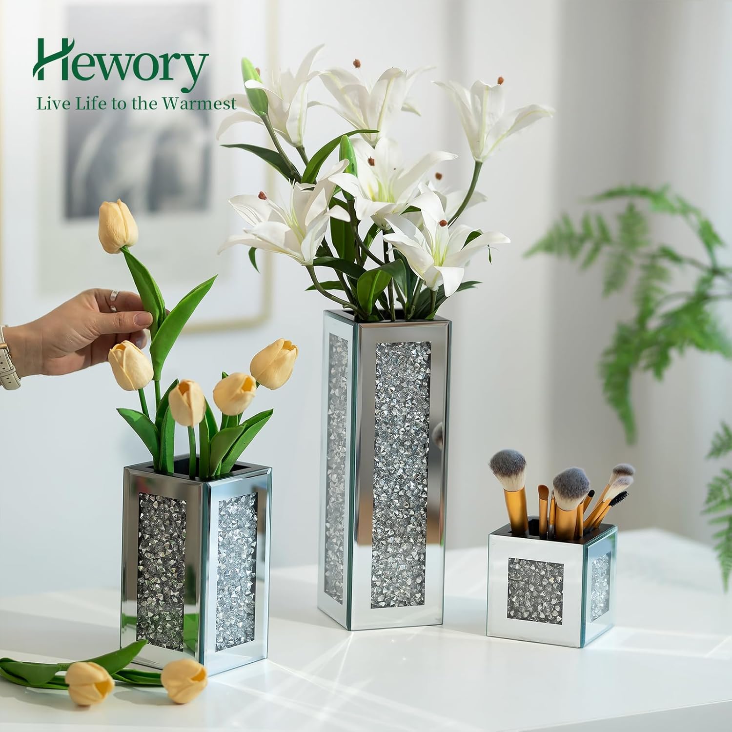 Hewory Tall Silver Mirror Vase for Centerpieces