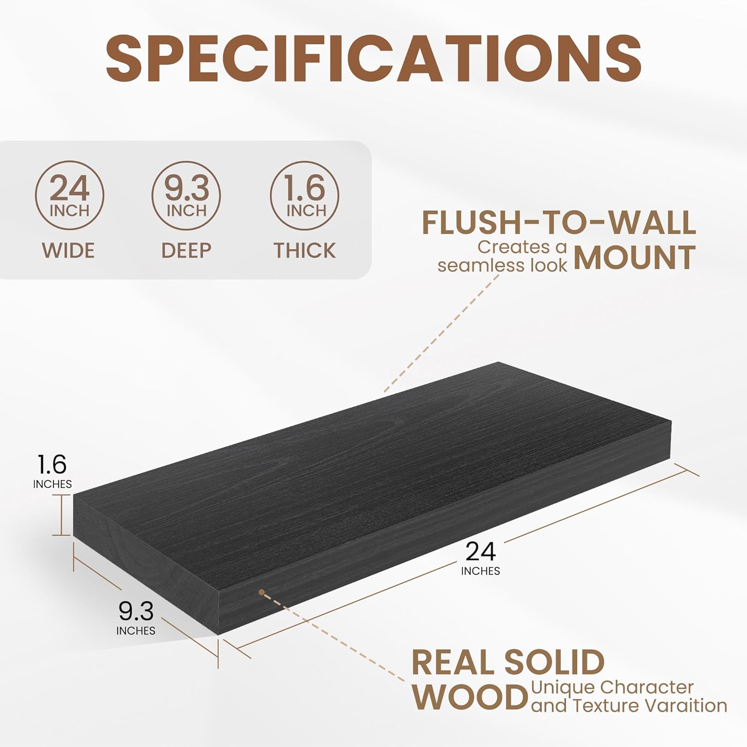 Fun Memories Black Floating Shelves 24 Inch Long Set of 2