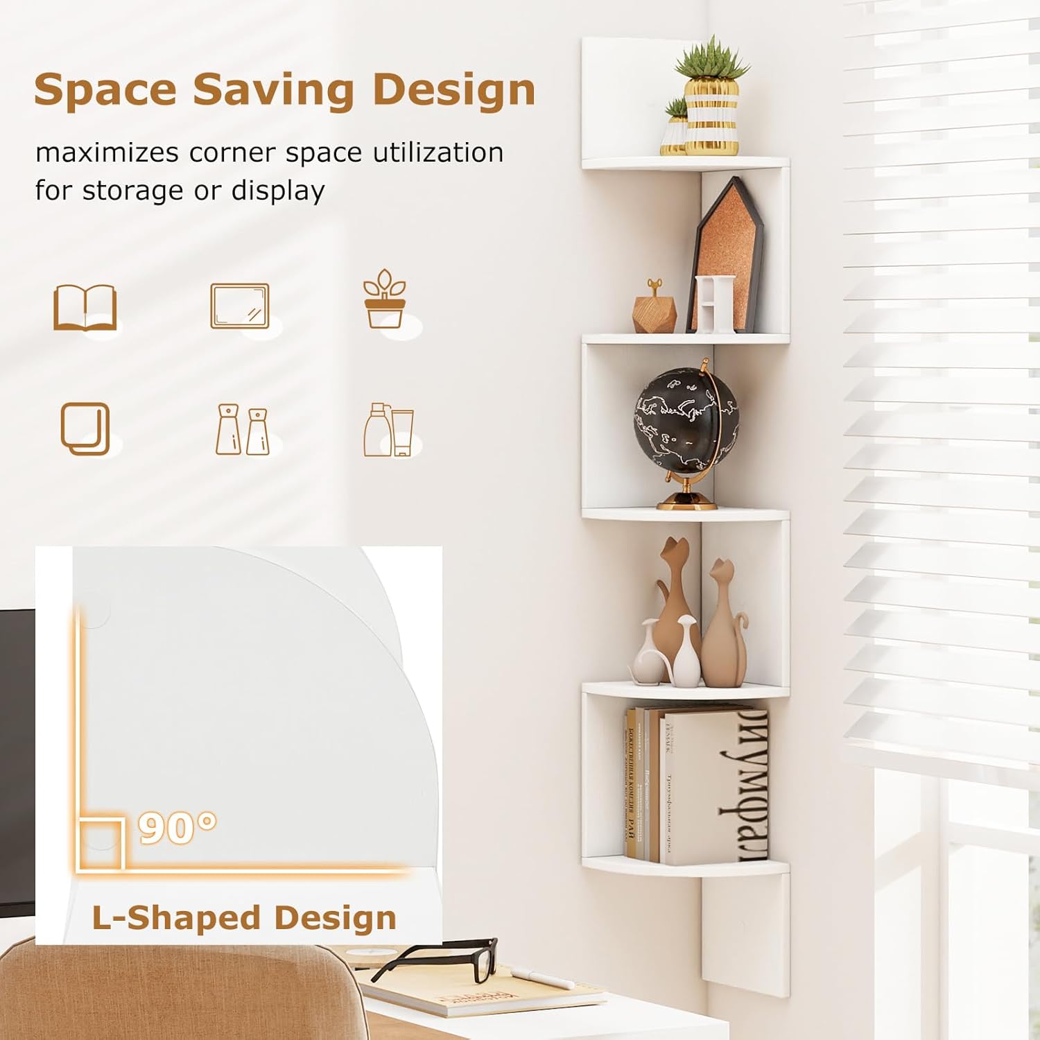 Tangkula 5-Tier Corner Shelf Wall Mount White