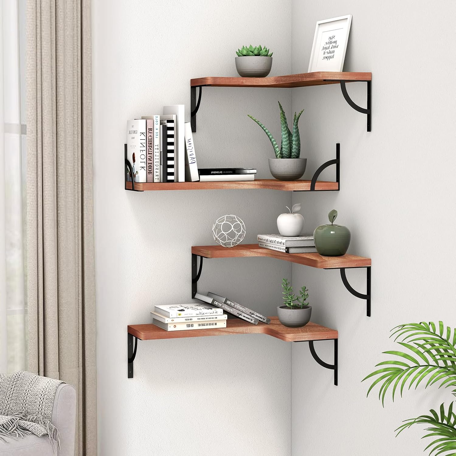 Canupdog Corner Floating Shelf 4 Tier Wall Mount Red