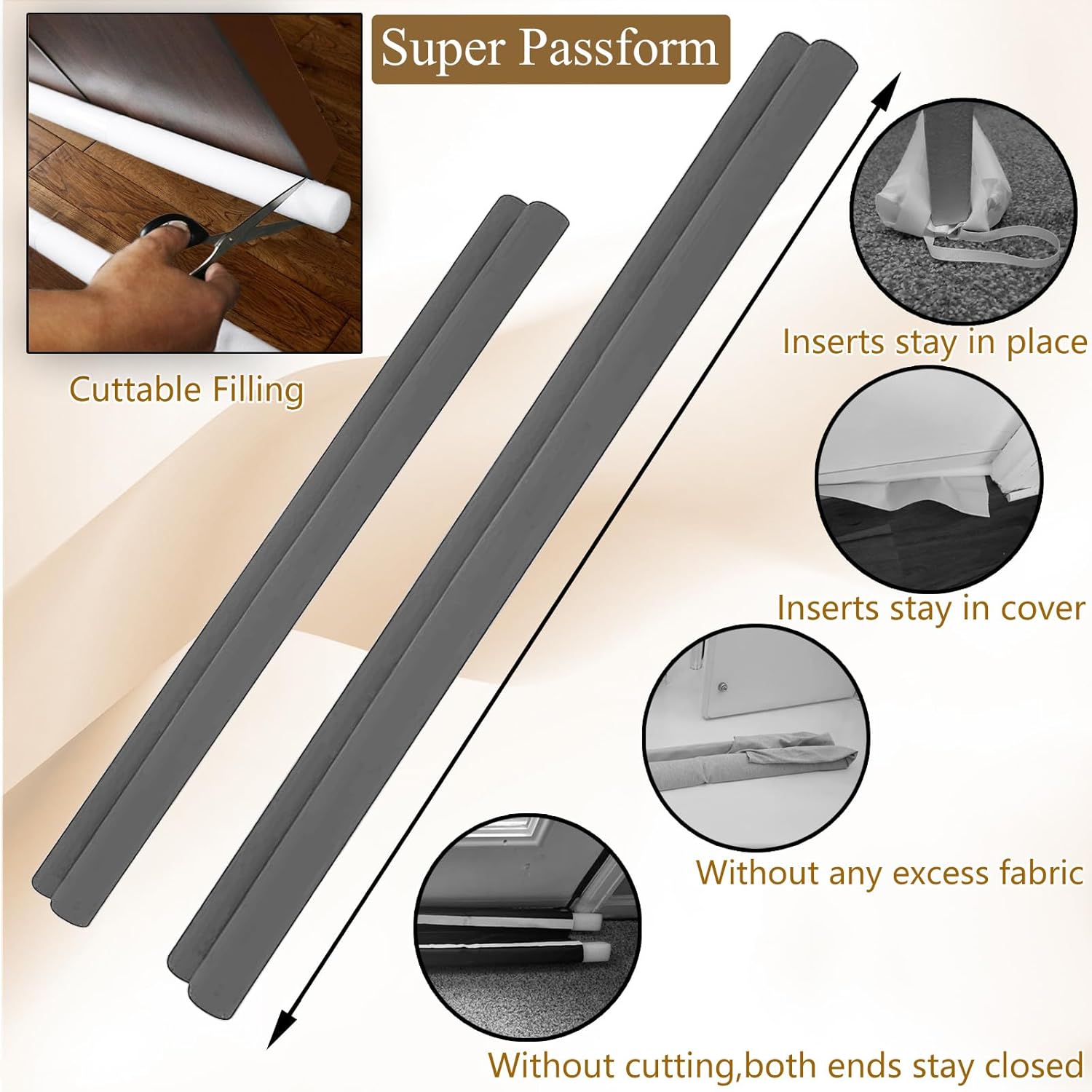 JUJIBL Under Door Draft Stopper 39 Inch Grey