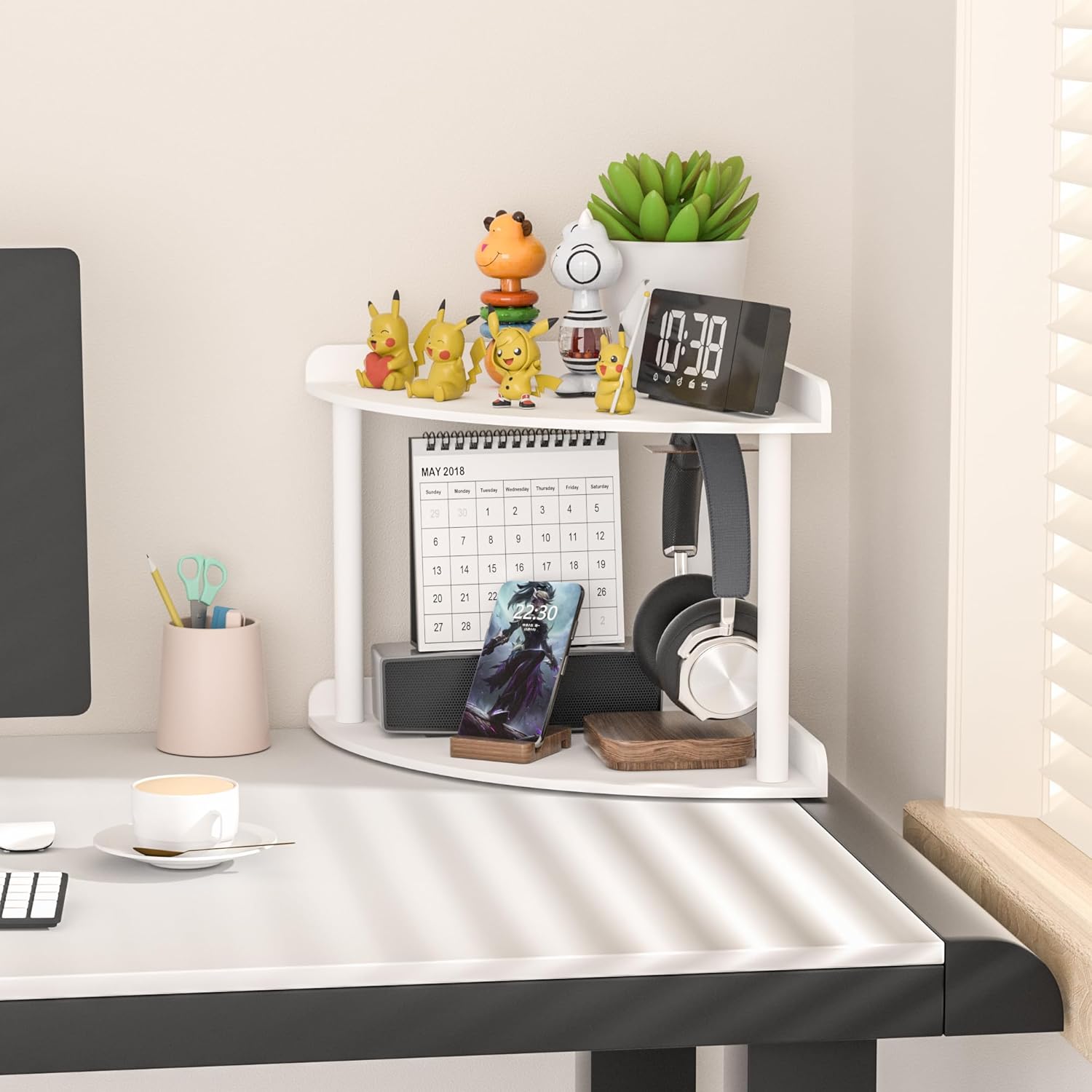 2 Tier Acrylic Corner Shelf Organizer 95x95x8 Inch White