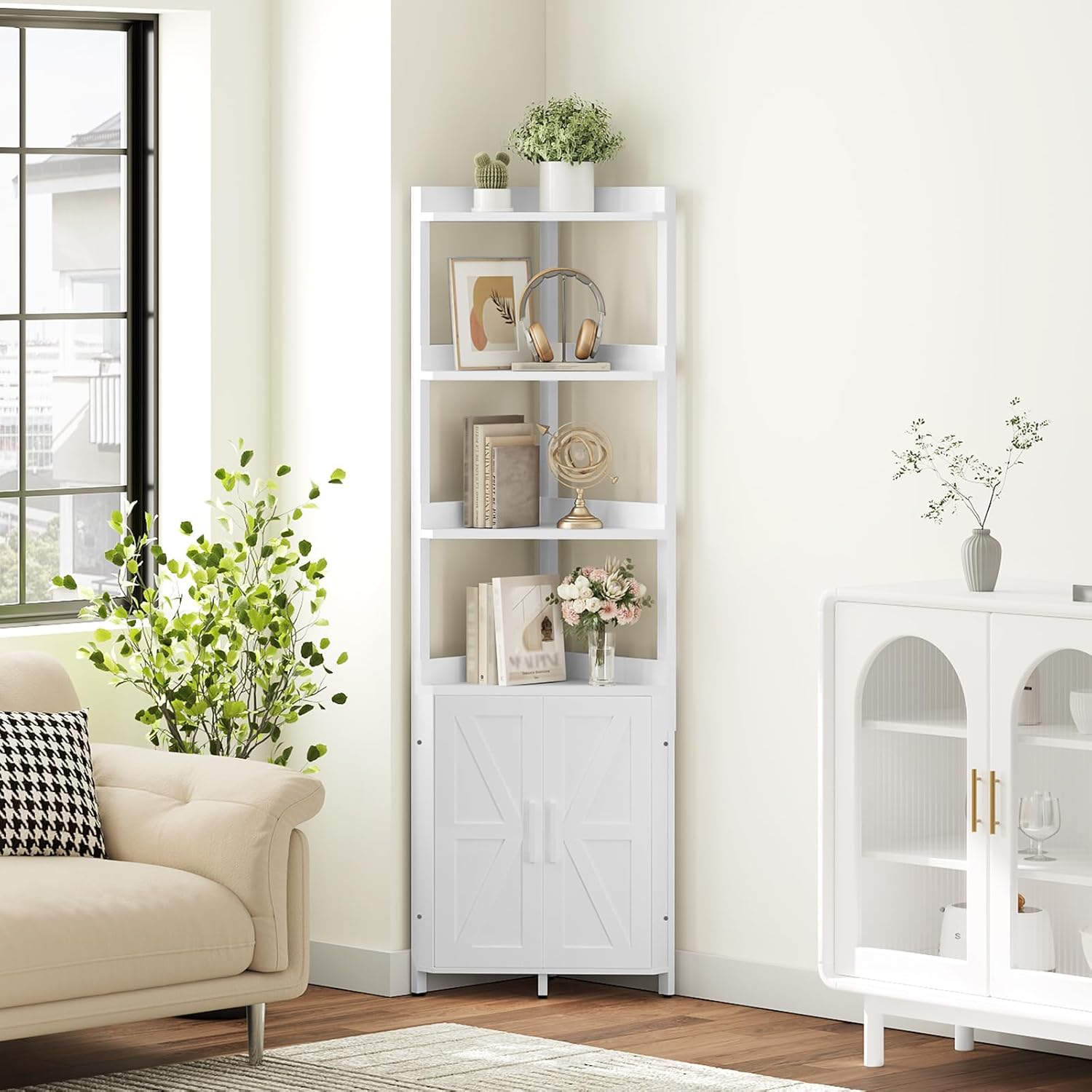 HOOBRO Corner Shelf with 5-Tier Storage White WW78CJ01