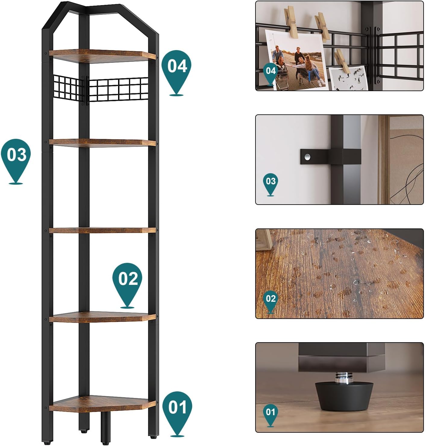 YMYNY 5-Tier Corner Shelf Rustic Brown 69 H