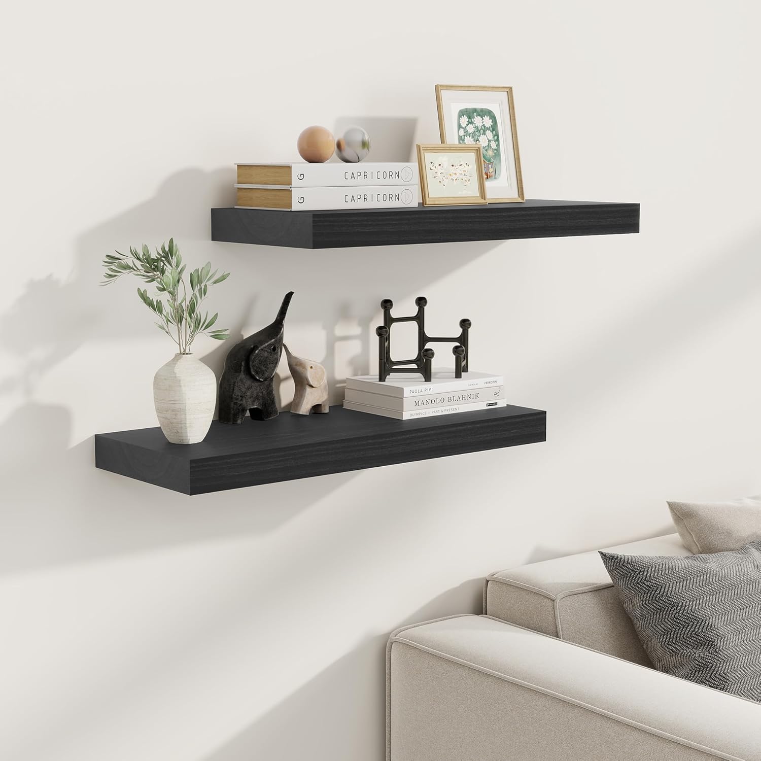 Fun Memories Black Floating Shelves 24 Inch Long Set of 2