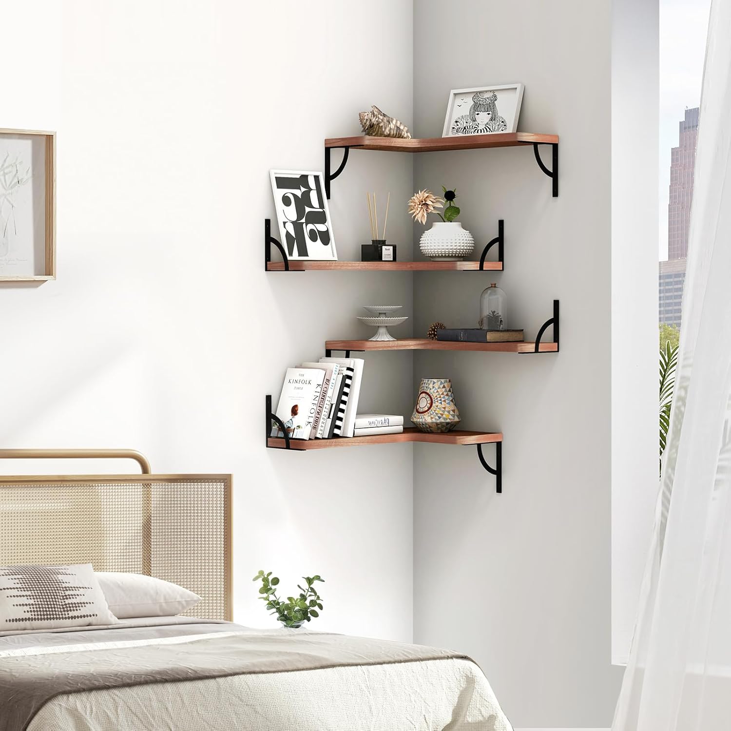 Canupdog Corner Floating Shelf 4 Tier Wall Mount Red