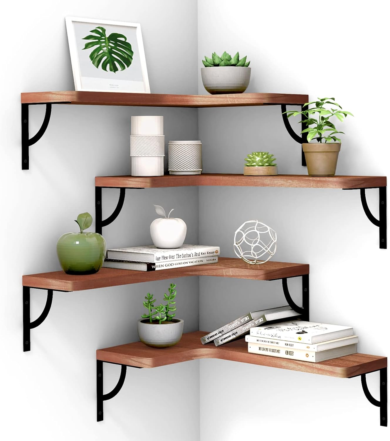 Canupdog Corner Floating Shelf 4 Tier Wall Mount Red