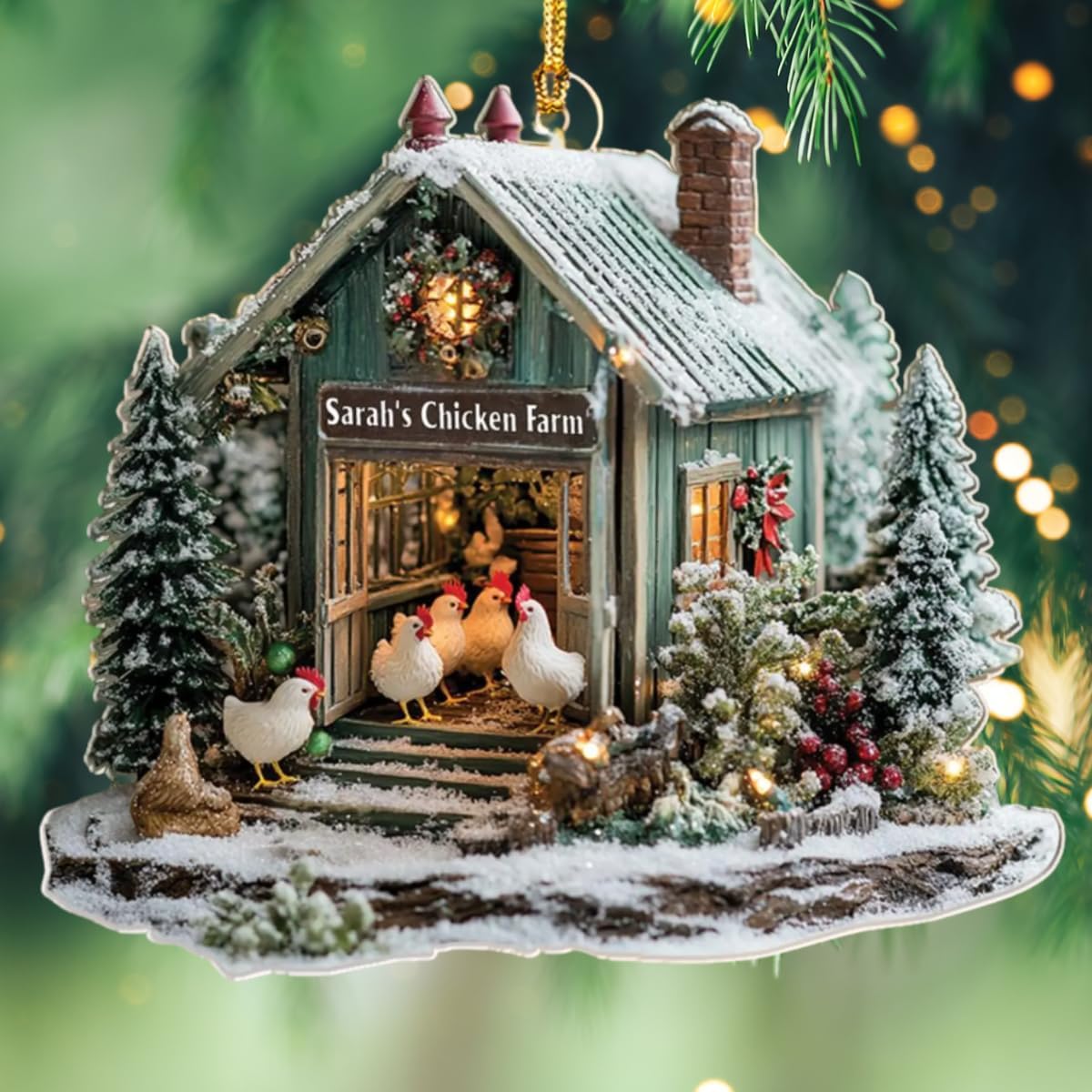 Personalized Chicken Farm Ornament for Christmas Tree
