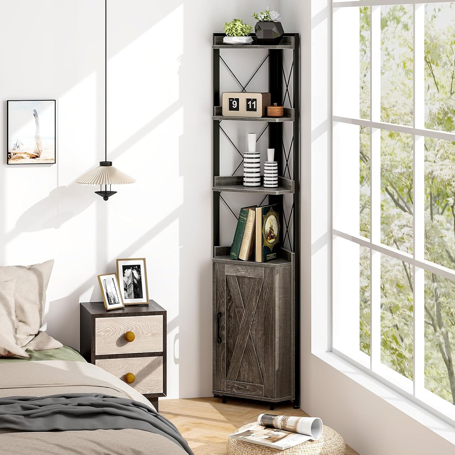 Tangkula Tall Corner Storage Cabinet with Door
