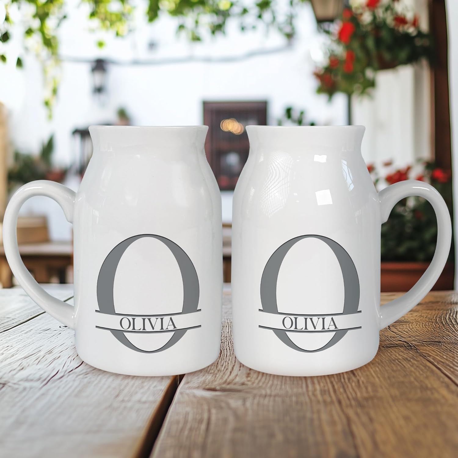 Personalized Initial Monogram Flower Vase Custom Alphabet Milk Jug Pitcher with Letter Name