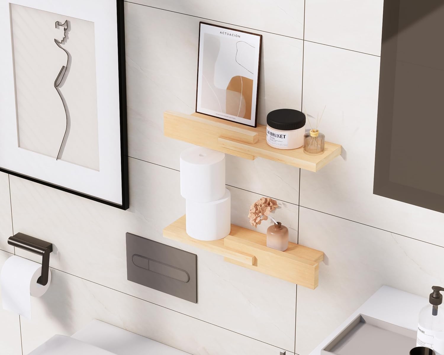 Modern Reversible Floating Shelves in Pine