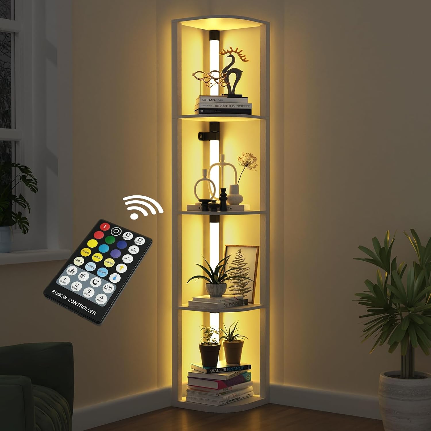 VTRIN Corner Shelf with Light 5-Tier Modern Storage