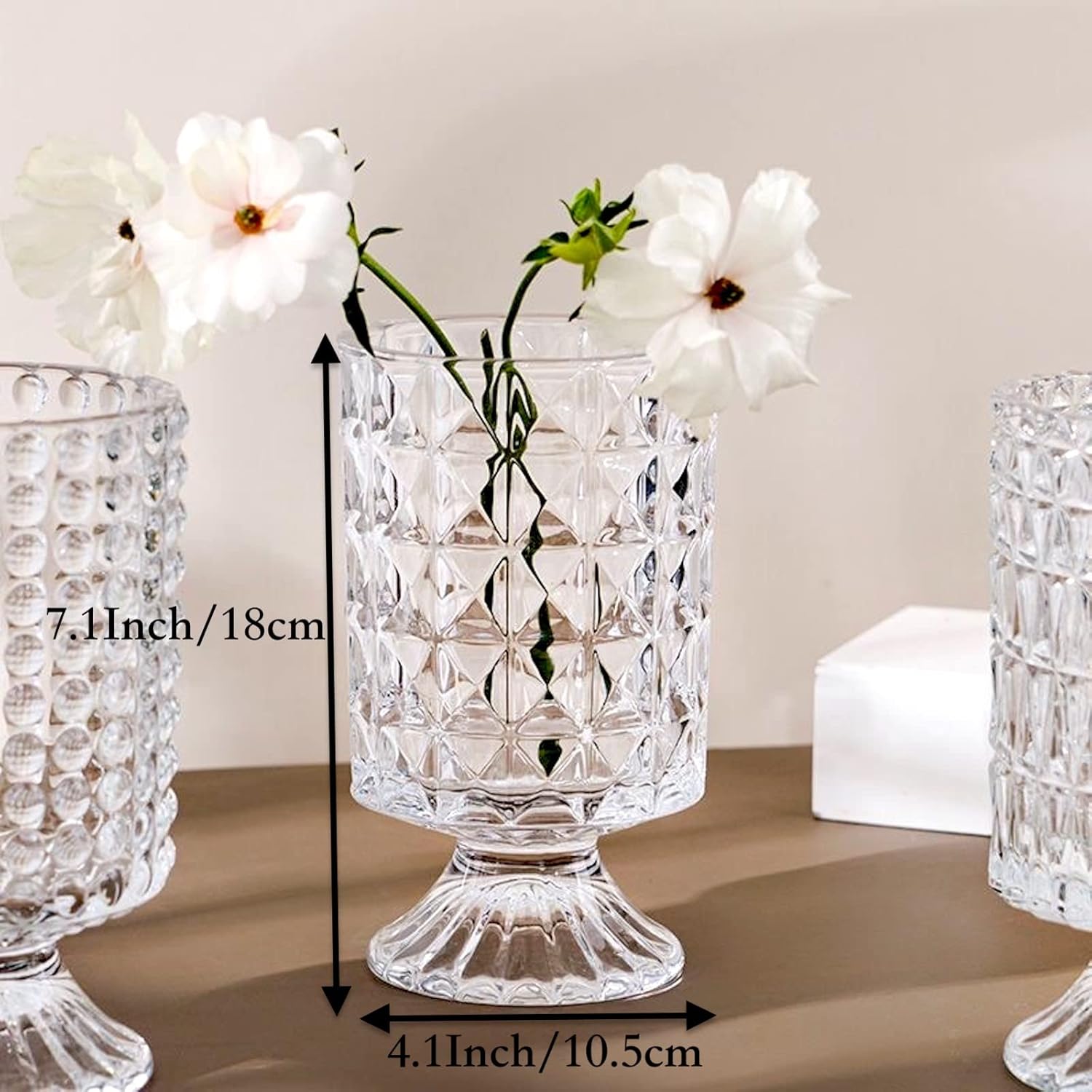 BLOFLO Embossed Glass Vase 7 Inch Crystal