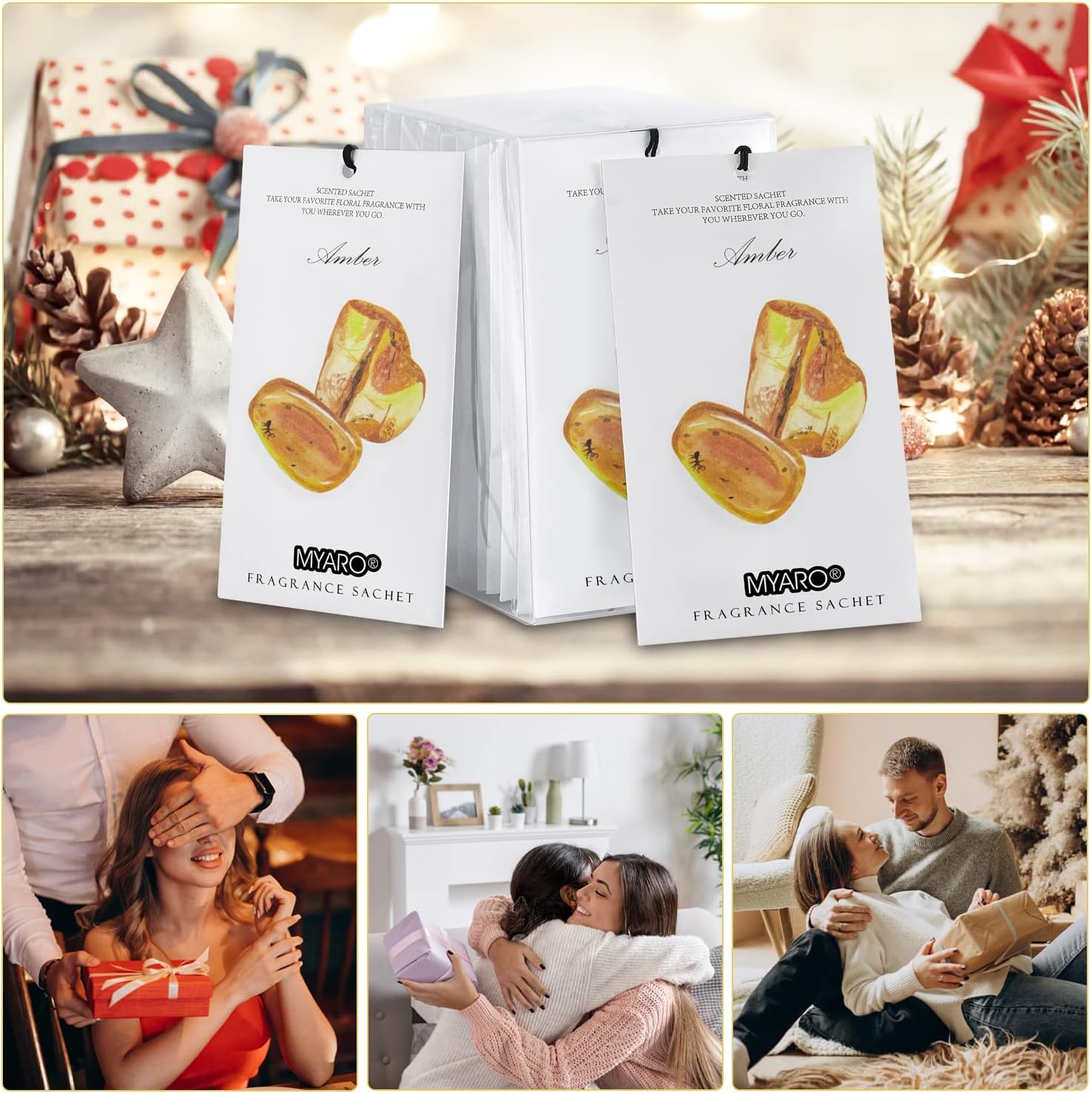 MYARO 12 Pack Amber Scented Sachets for Home and Closet