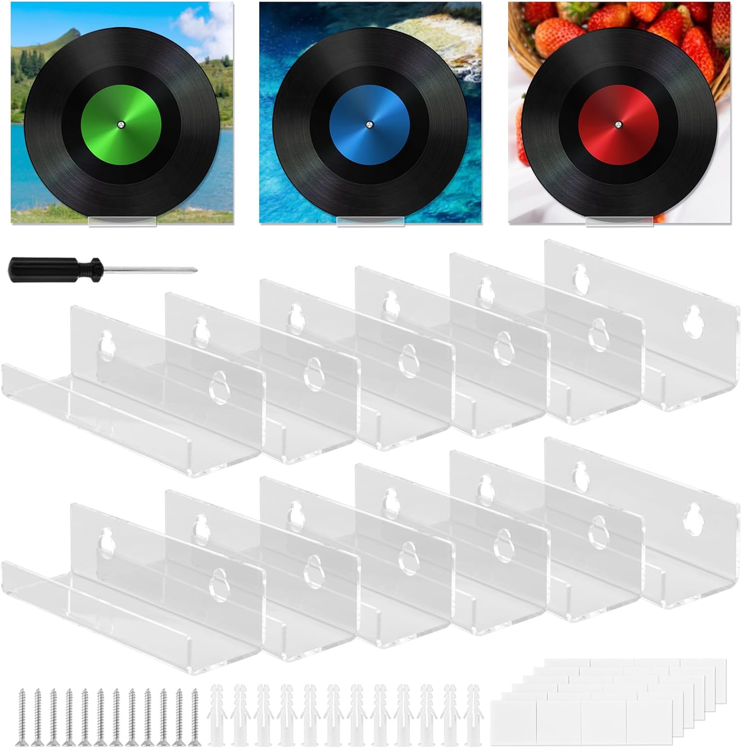 12 Pack Clear Vinyl Record Shelf Wall Mount